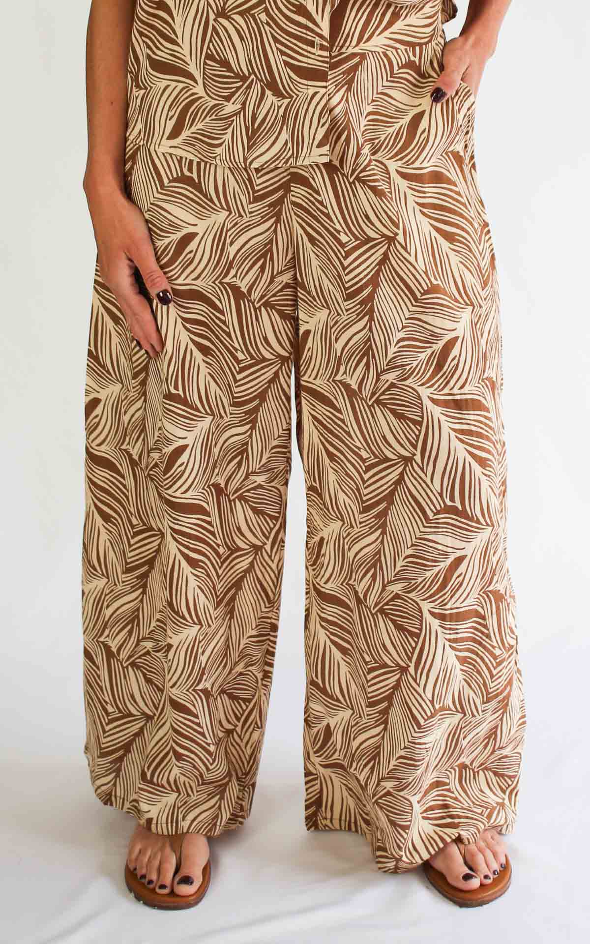 AYFËE – Pantalone palazzo fantasia – TABACCO/BEIGE