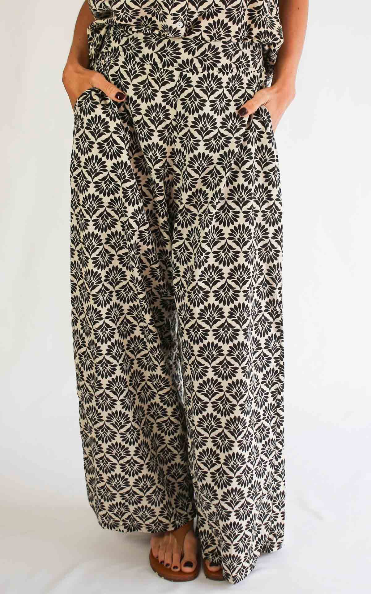 AYFËE - Pantalone palazzo fantasia - NERO/BEIGE