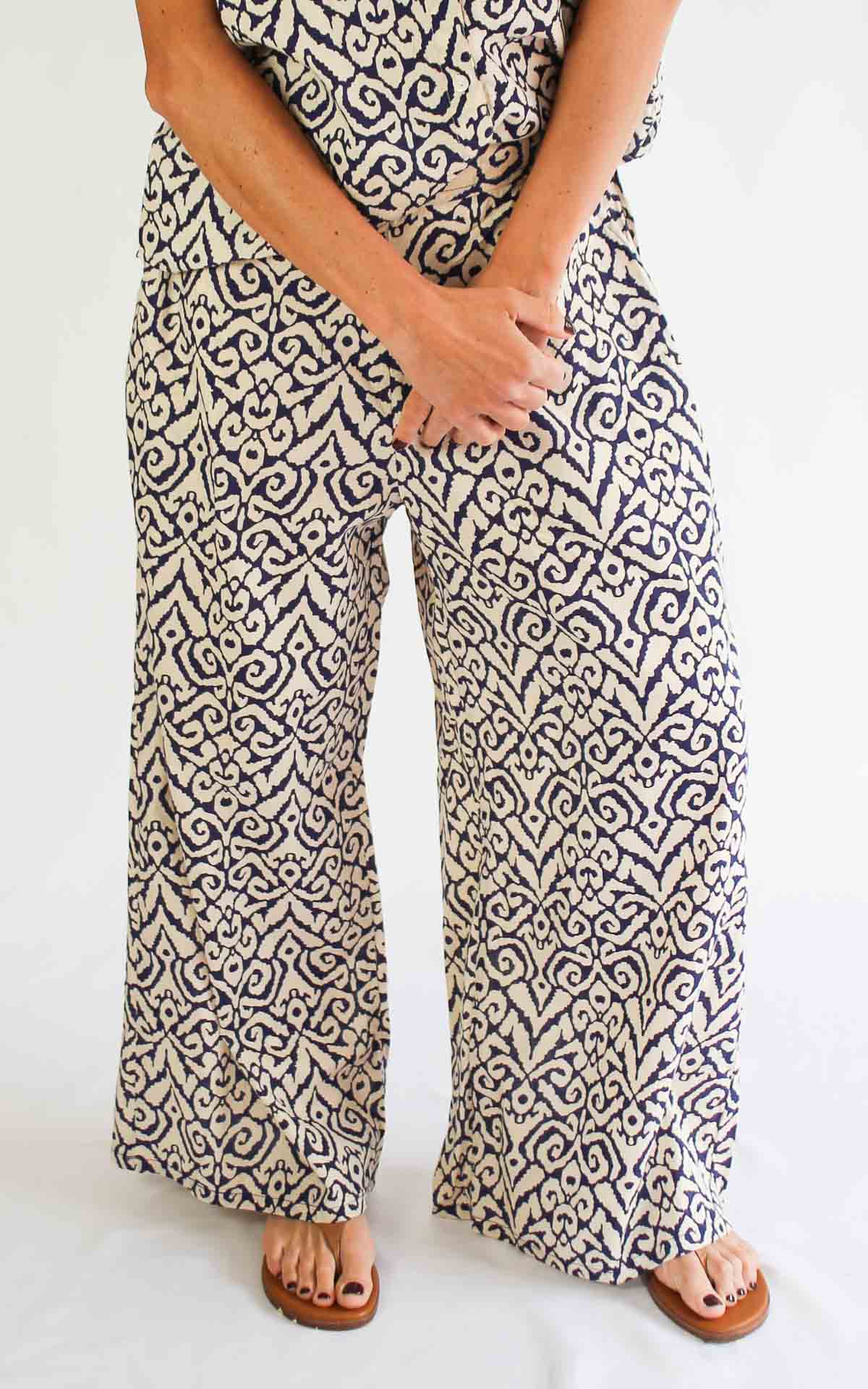AYFËE - Pantalone palazzo fantasia - BLU/BEIGE