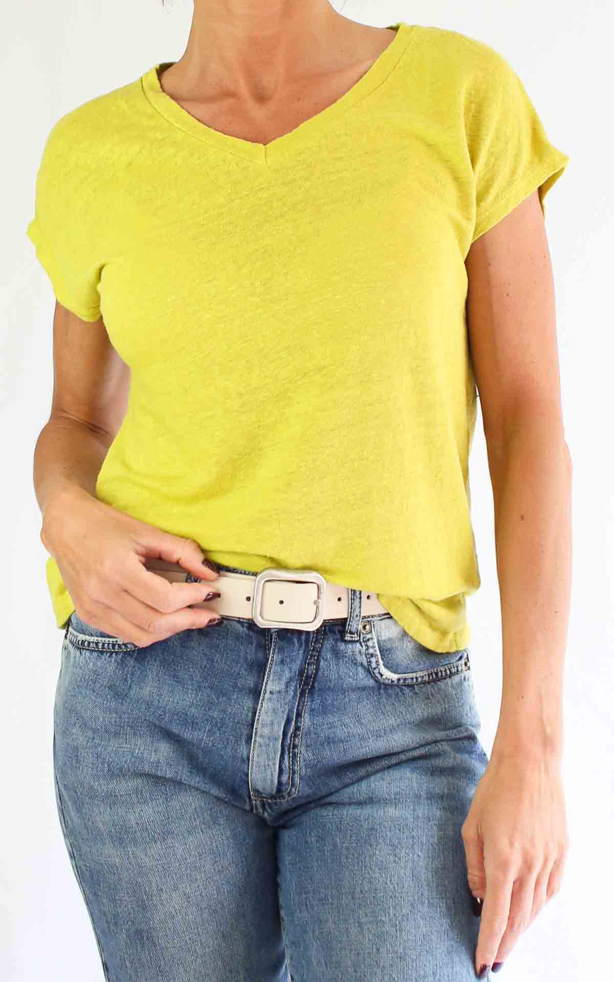 OFF-ON – T-shirt lino V – GIALLO