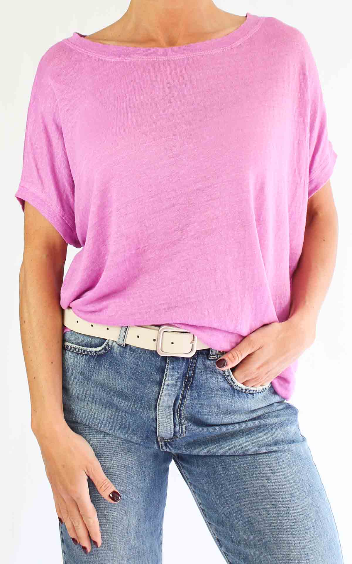 OFF-ON - T-Shirt lino scollo barca - GLICINE