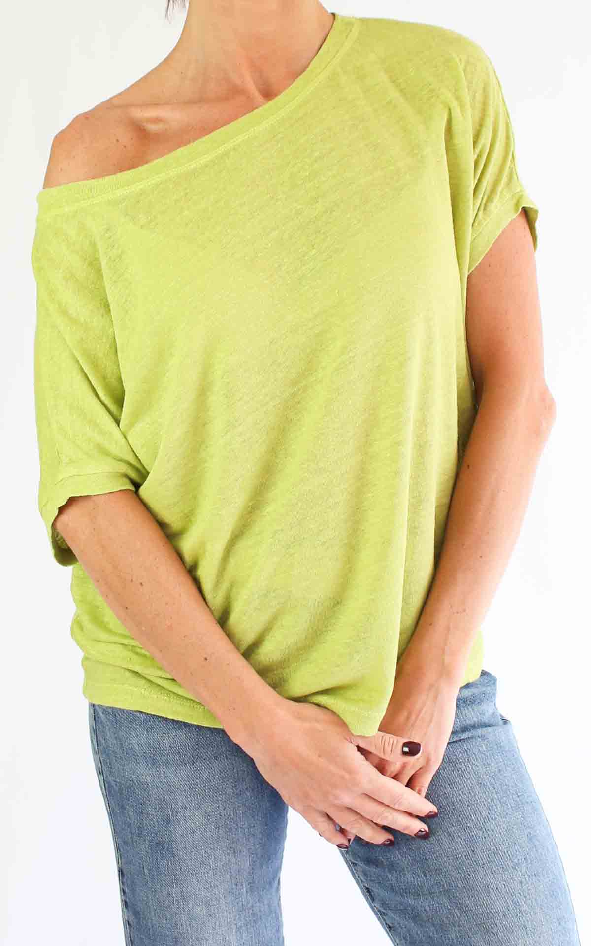 OFF-ON - T-Shirt lino scollo barca - VERDE LIME