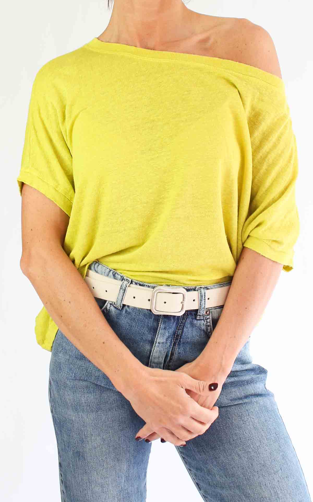 OFF-ON - T-Shirt lino scollo barca - GIALLO