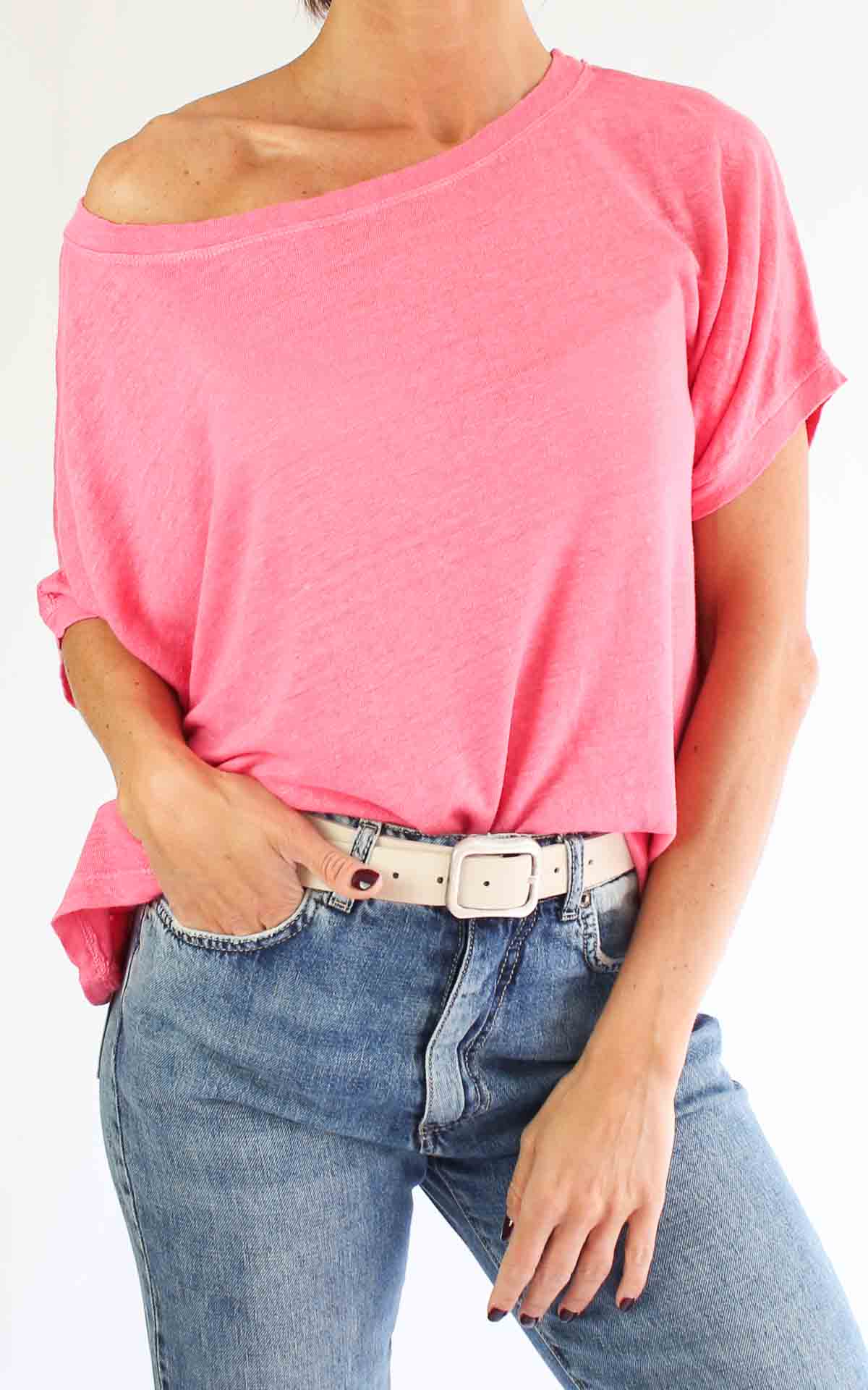 OFF-ON - T-Shirt lino scollo barca - ROSA BUBBLE