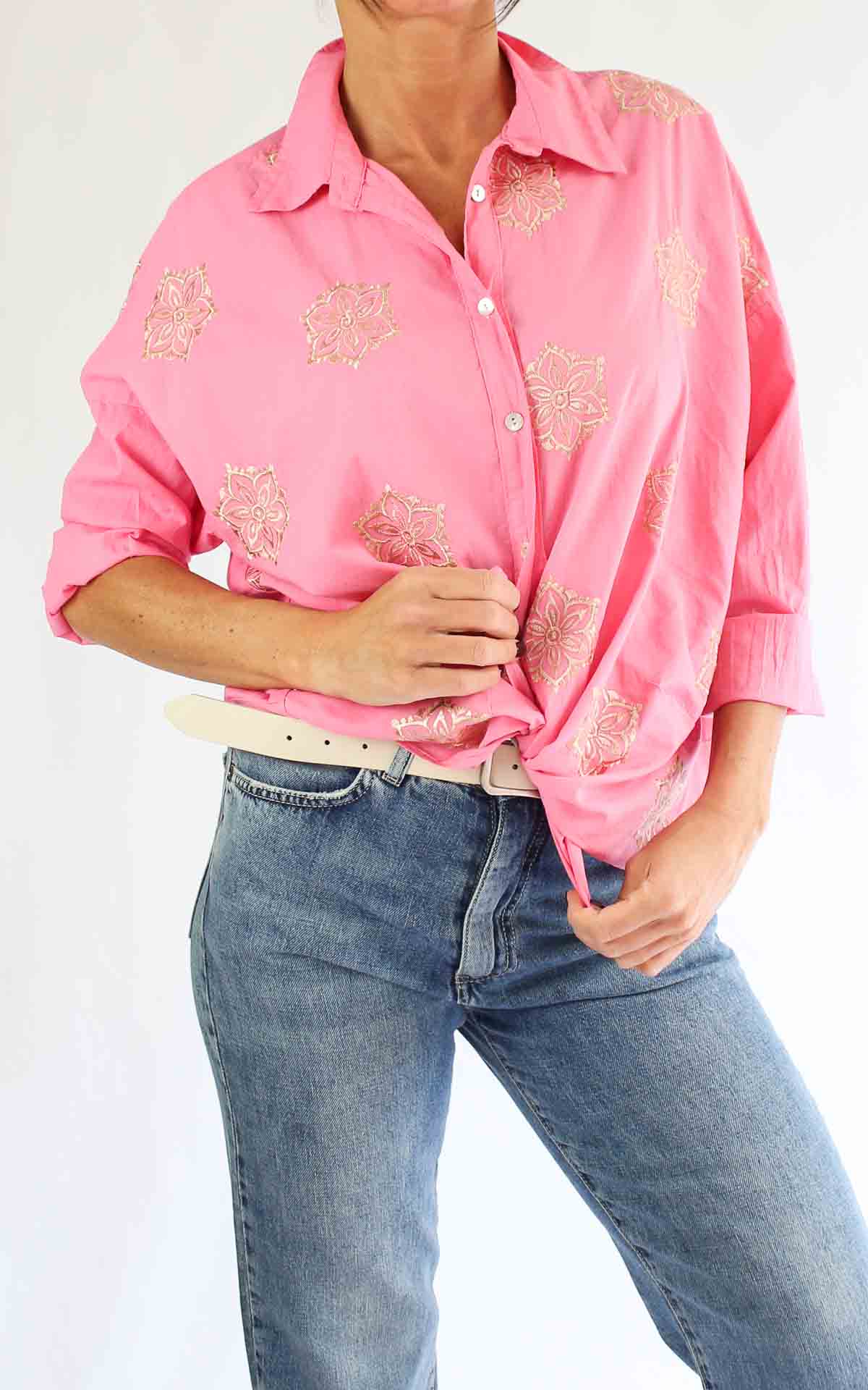 OFF-ON – Camicia mussola ricamo – ROSA BUBBLE