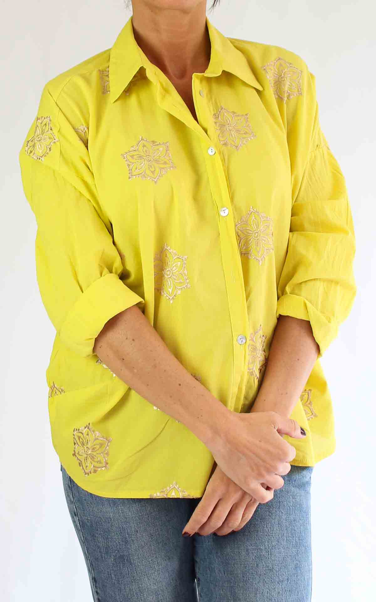 OFF-ON – Camicia mussola ricamo – GIALLO