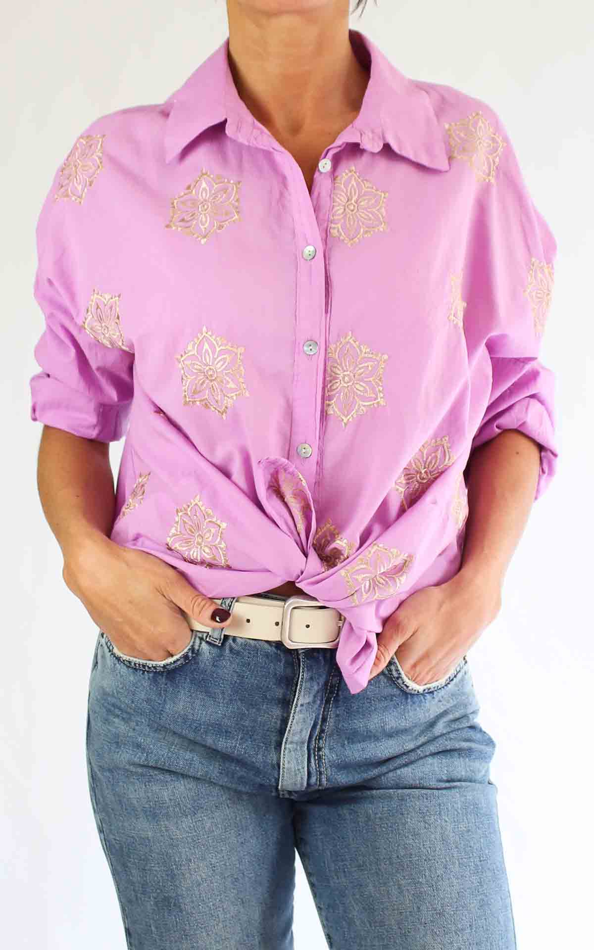 OFF-ON – Camicia mussola ricamo – GLICINE