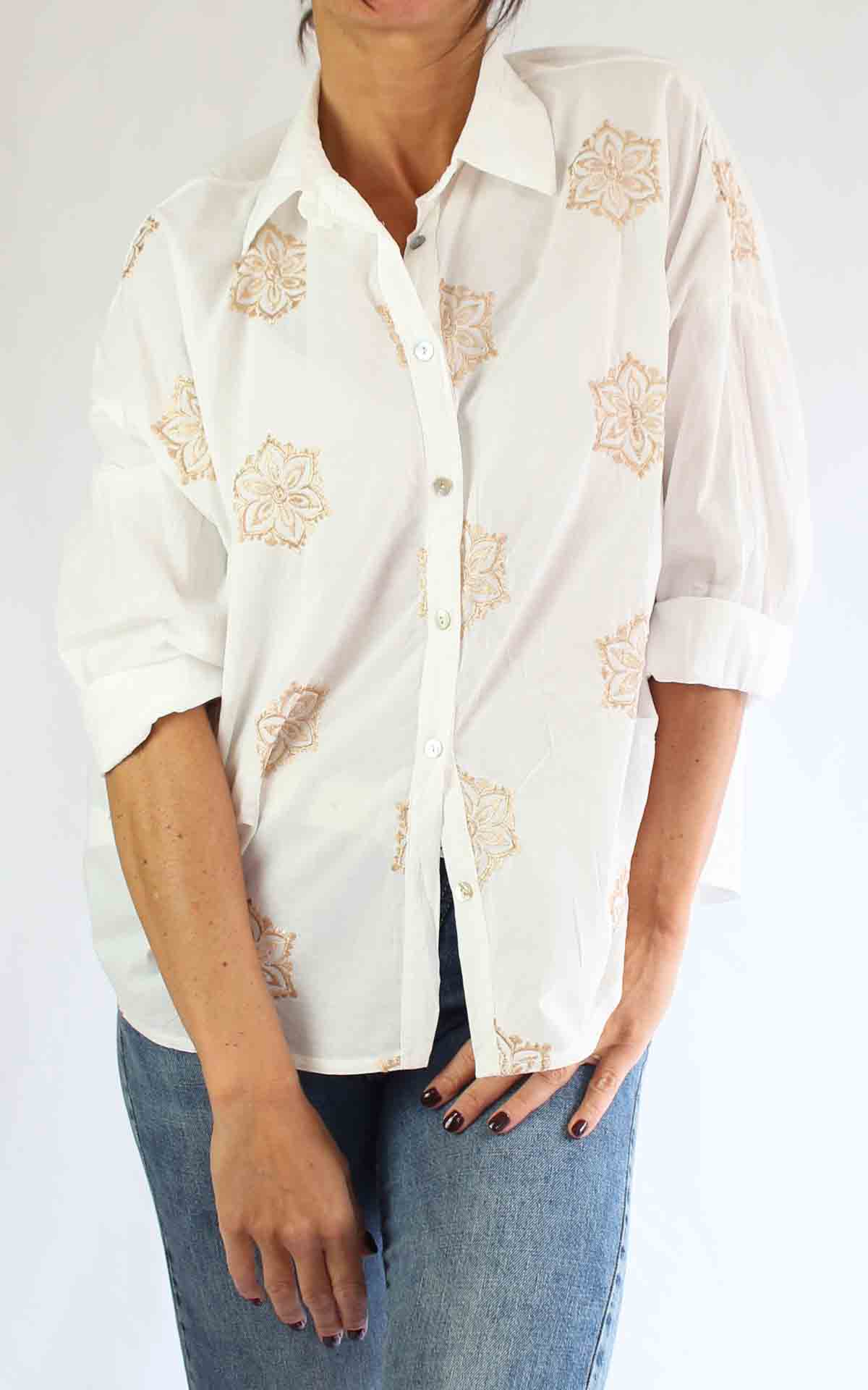 OFF-ON – Camicia mussola ricamo – LATTE
