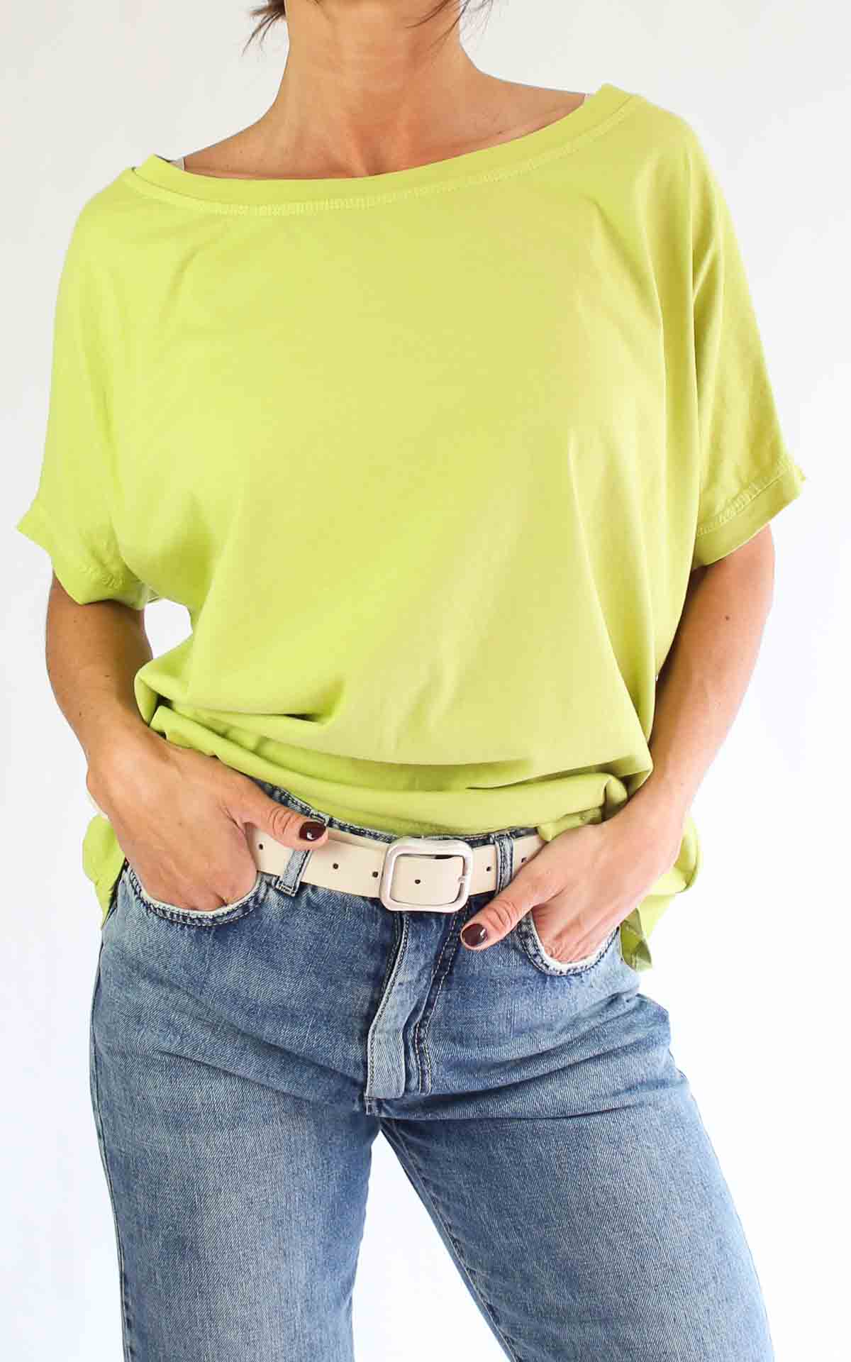 OFF-ON - T-Shirt scollo barca over - VERDE LIME