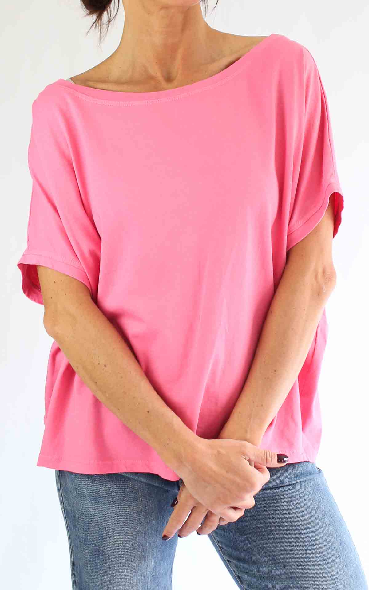 OFF-ON - T-Shirt scollo barca over - ROSA BUBBLE