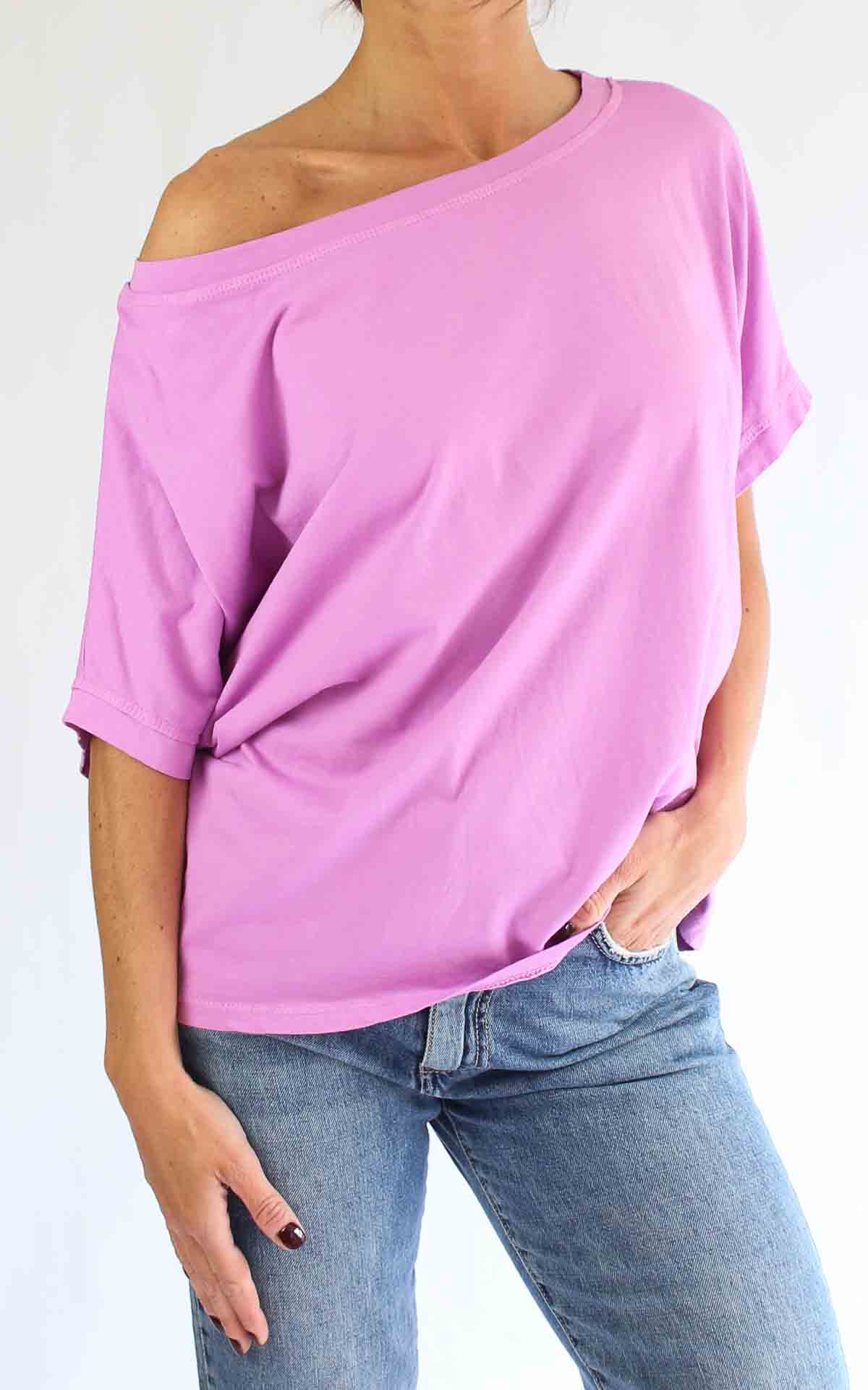 OFF-ON - T-Shirt scollo barca over - GLICINE