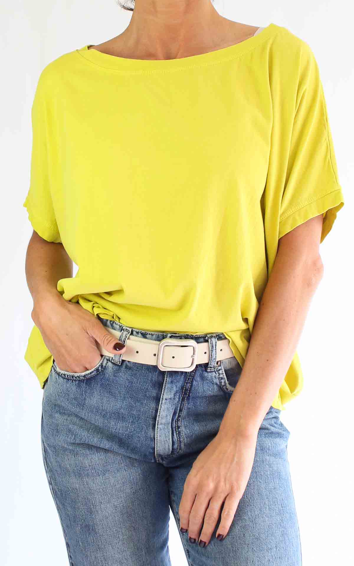 OFF-ON - T-Shirt scollo barca over - GIALLO