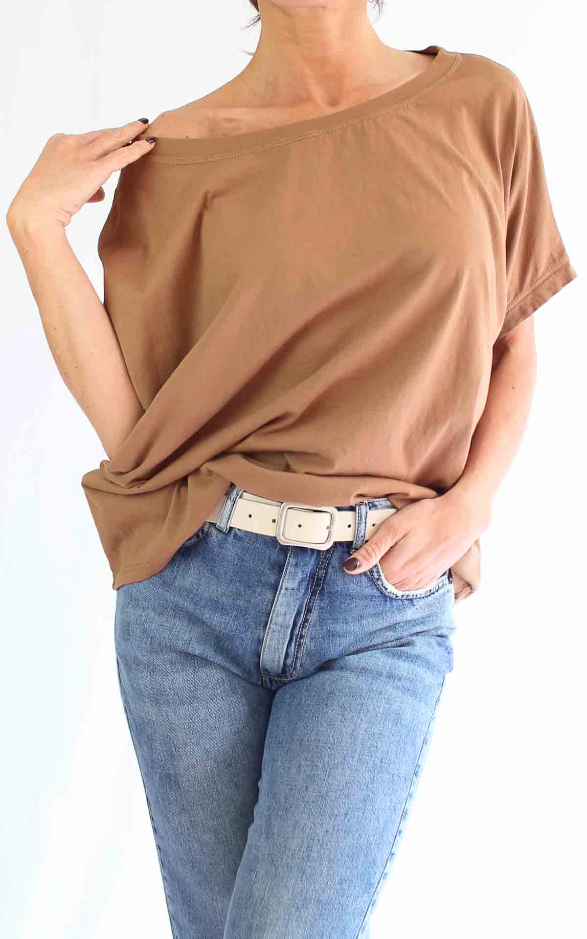 OFF-ON - T-Shirt scollo barca over - CIOCCOLATO