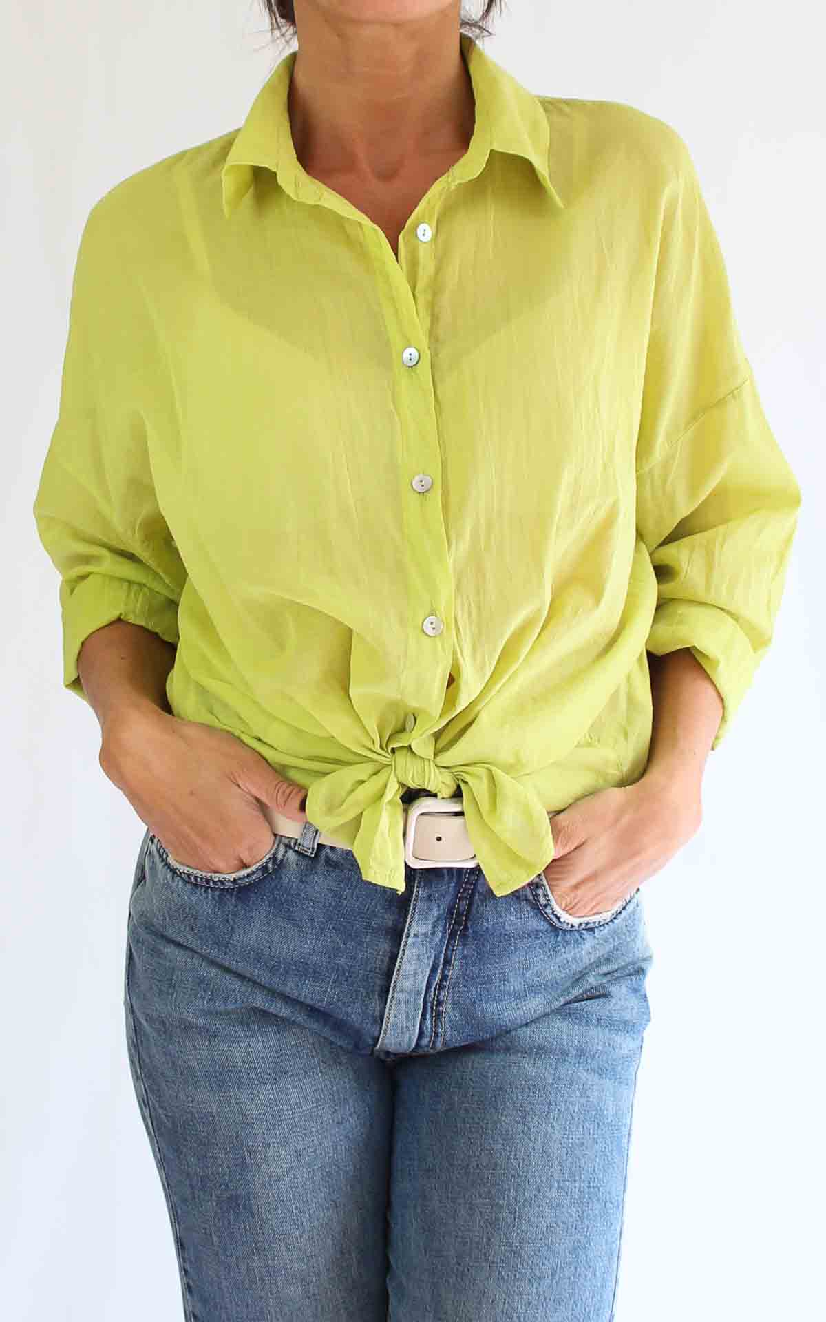 OFF-ON – Camicia mussola tinta unita – VERDE LIME
