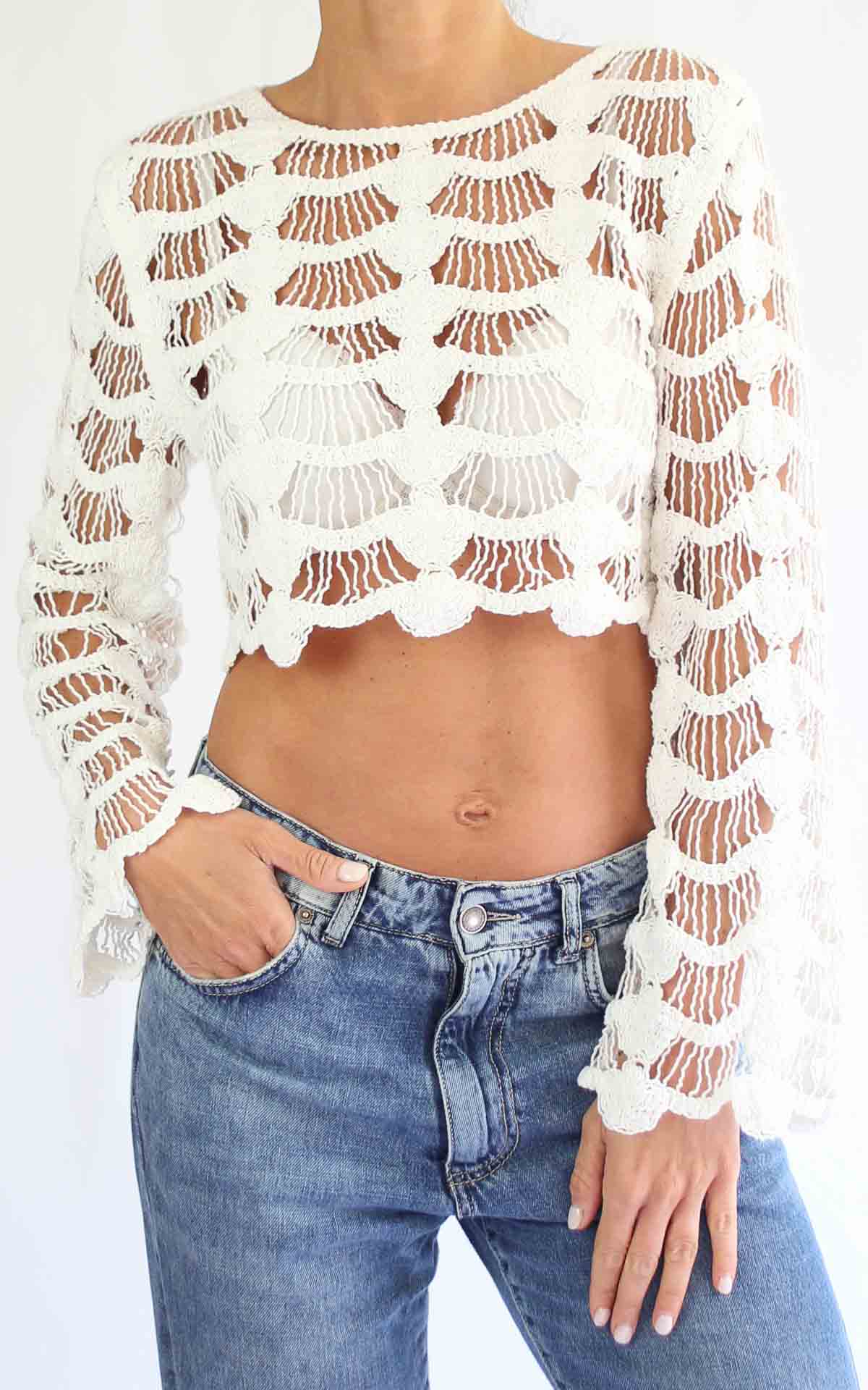 OFF-ON - Maglia crop uncinetto - LATTE