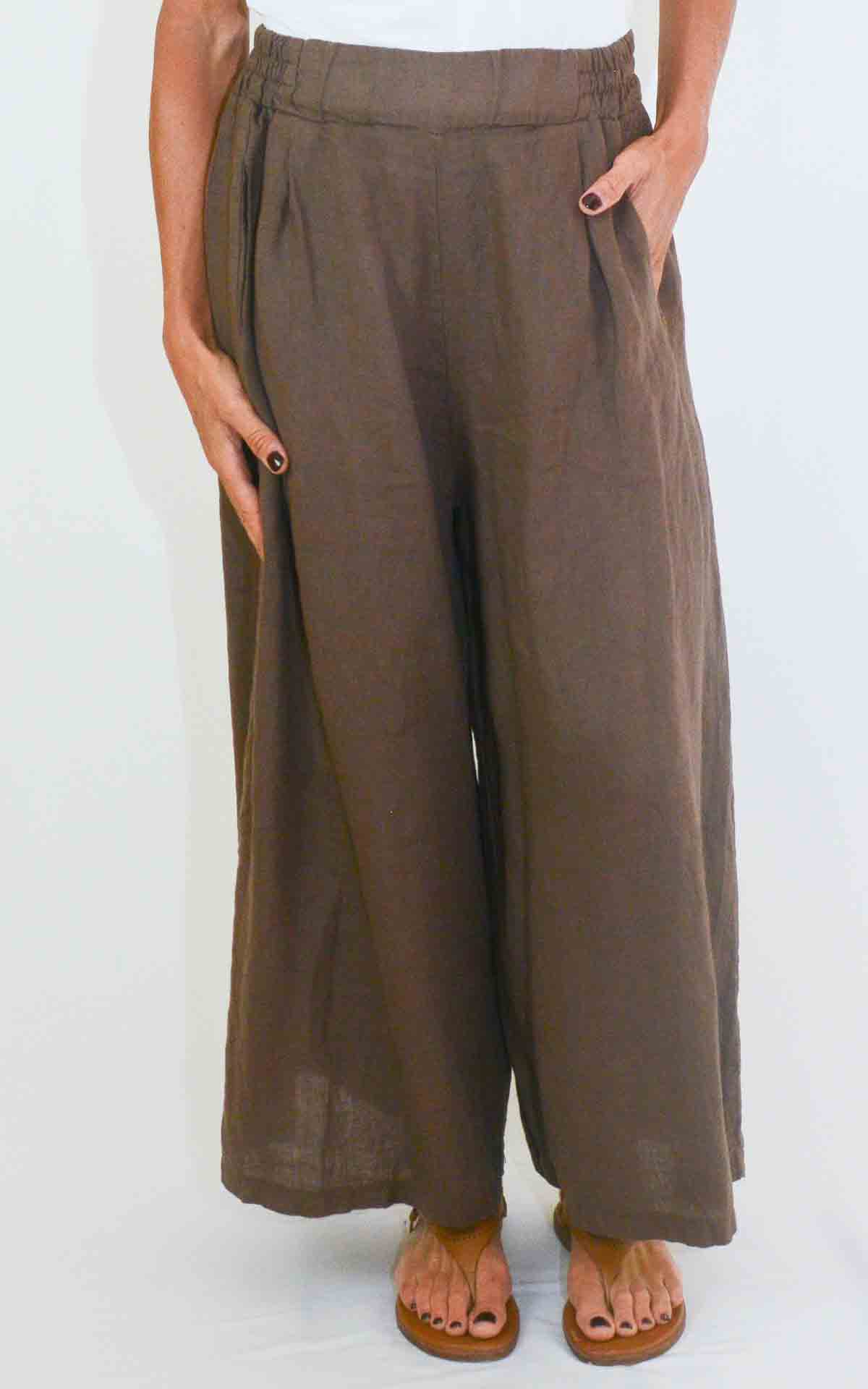 OFF-ON - Pantalone in lino - MORO