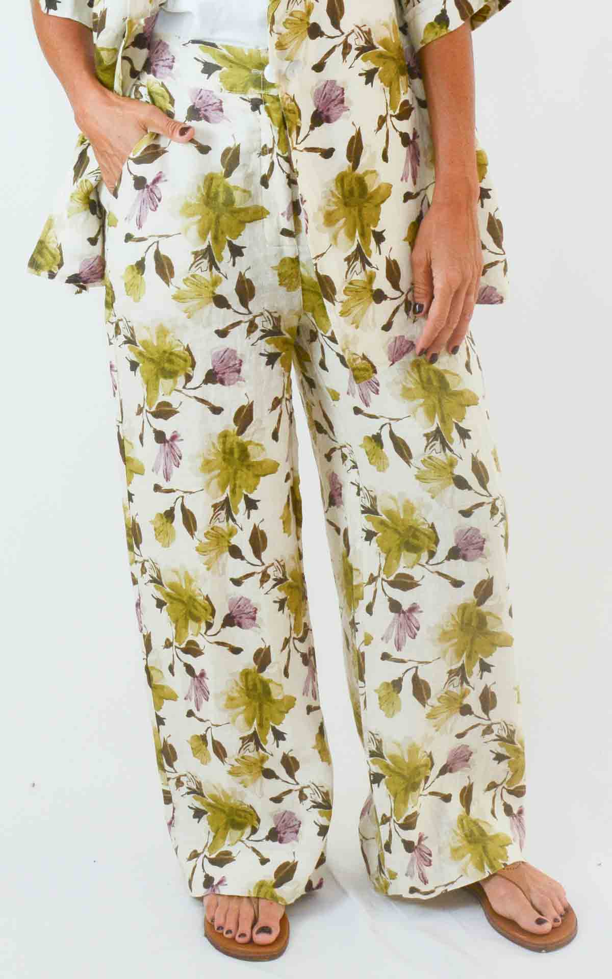 SUSYMIX - Pantalone lino stampato - LIME