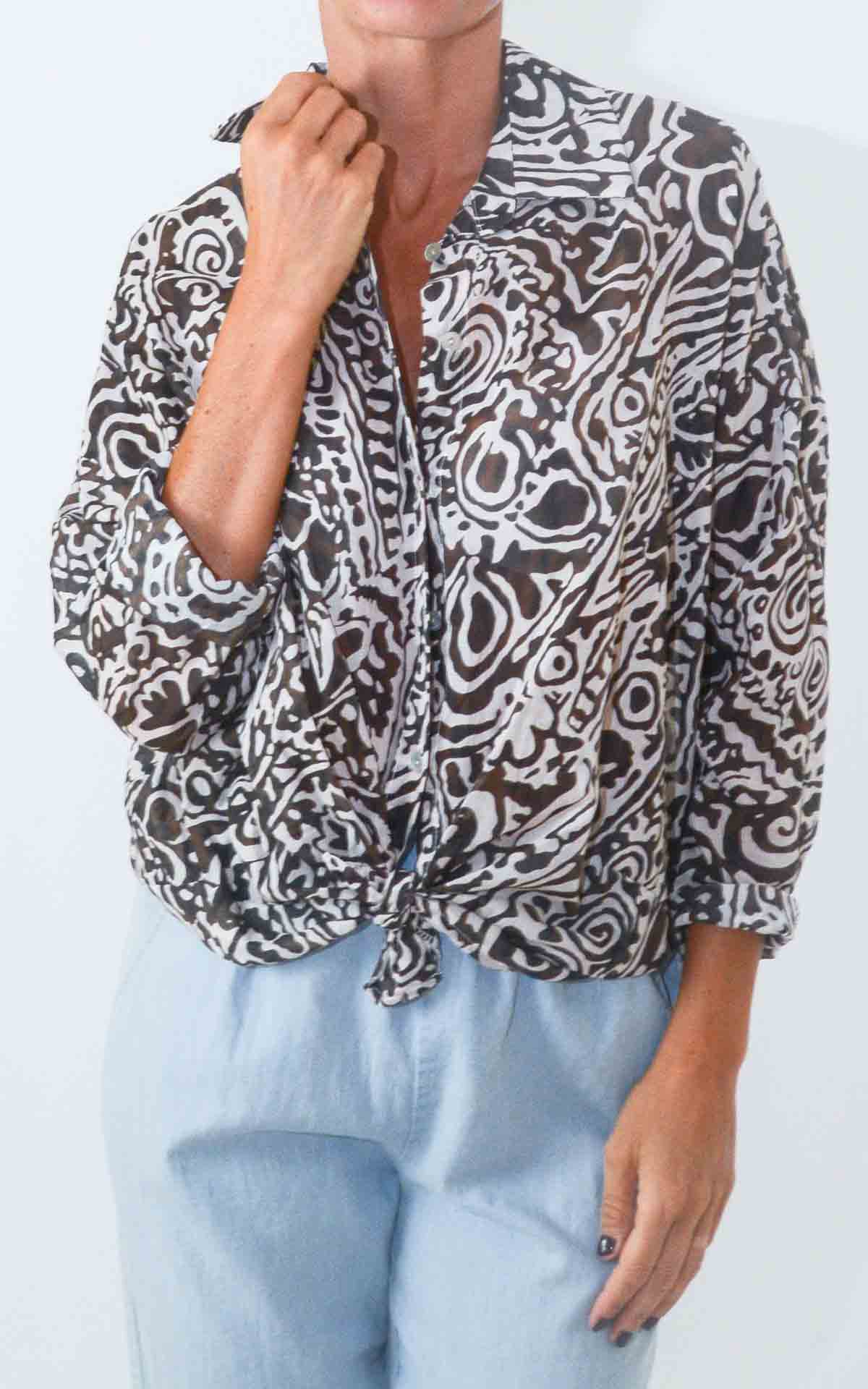 OFF-ON - Camicia mussola fantasia - MORO