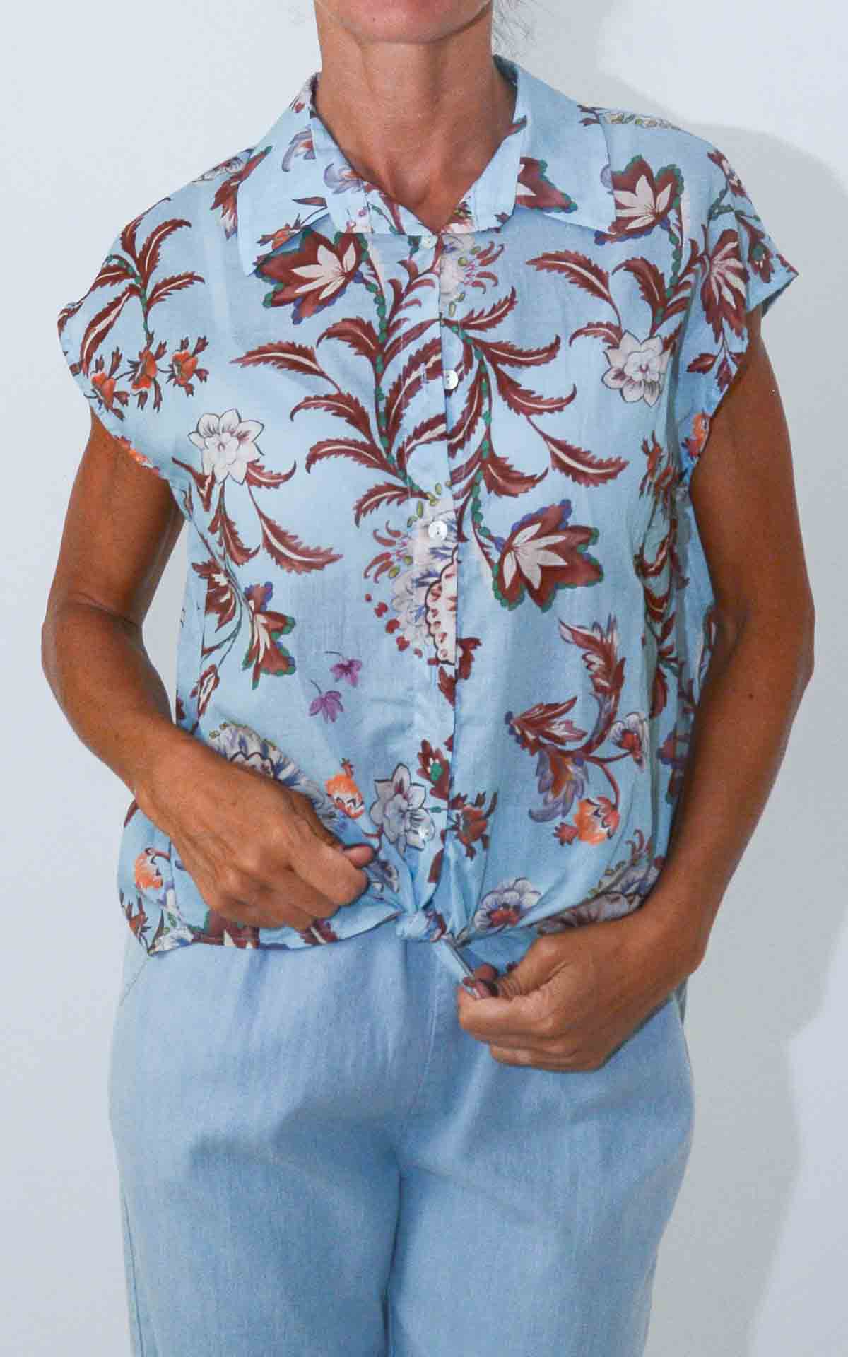 OFF-ON - Camicia smanicata fantasia - CELESTE