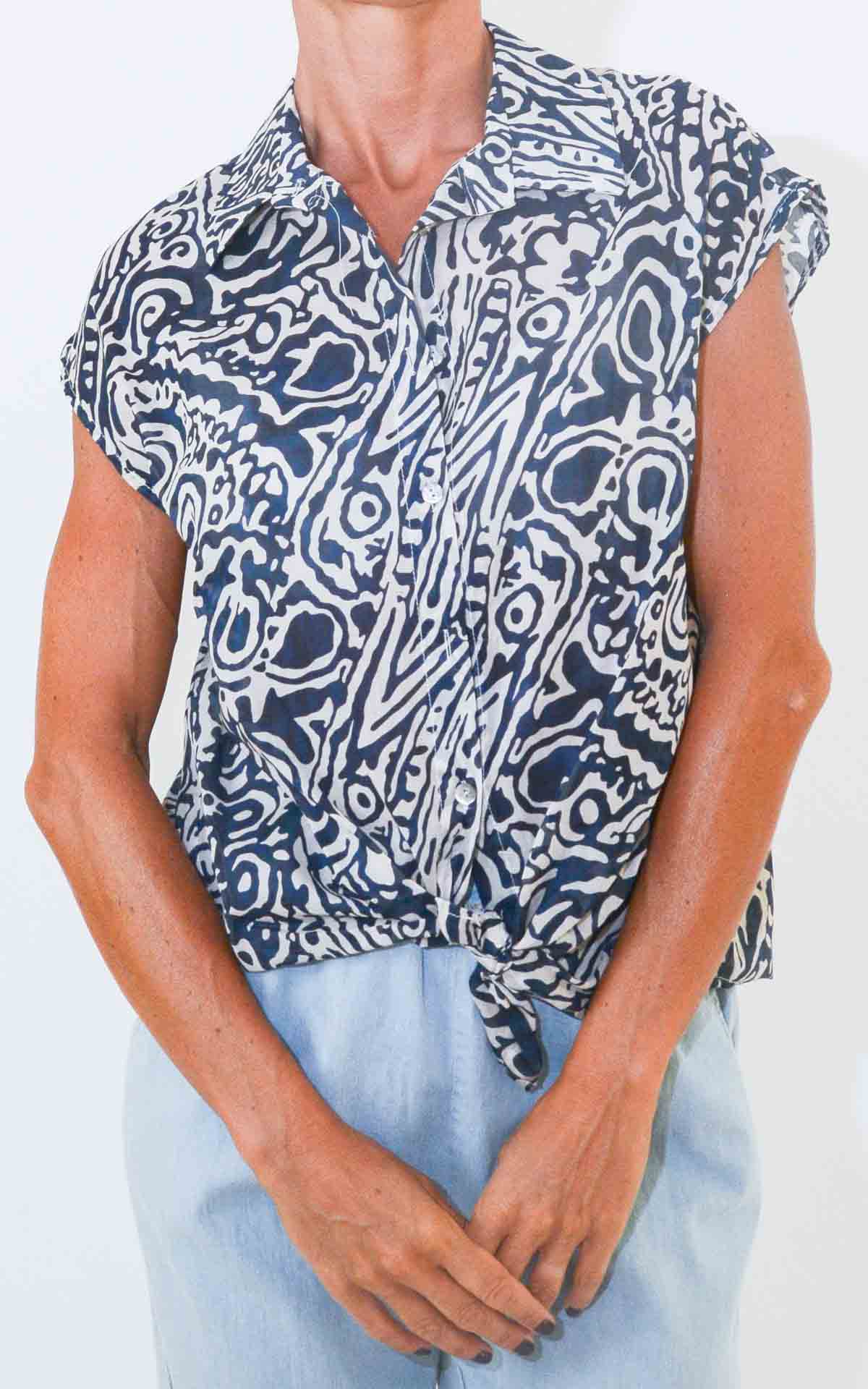 OFF-ON - Camicia mussola smanicata - BLU