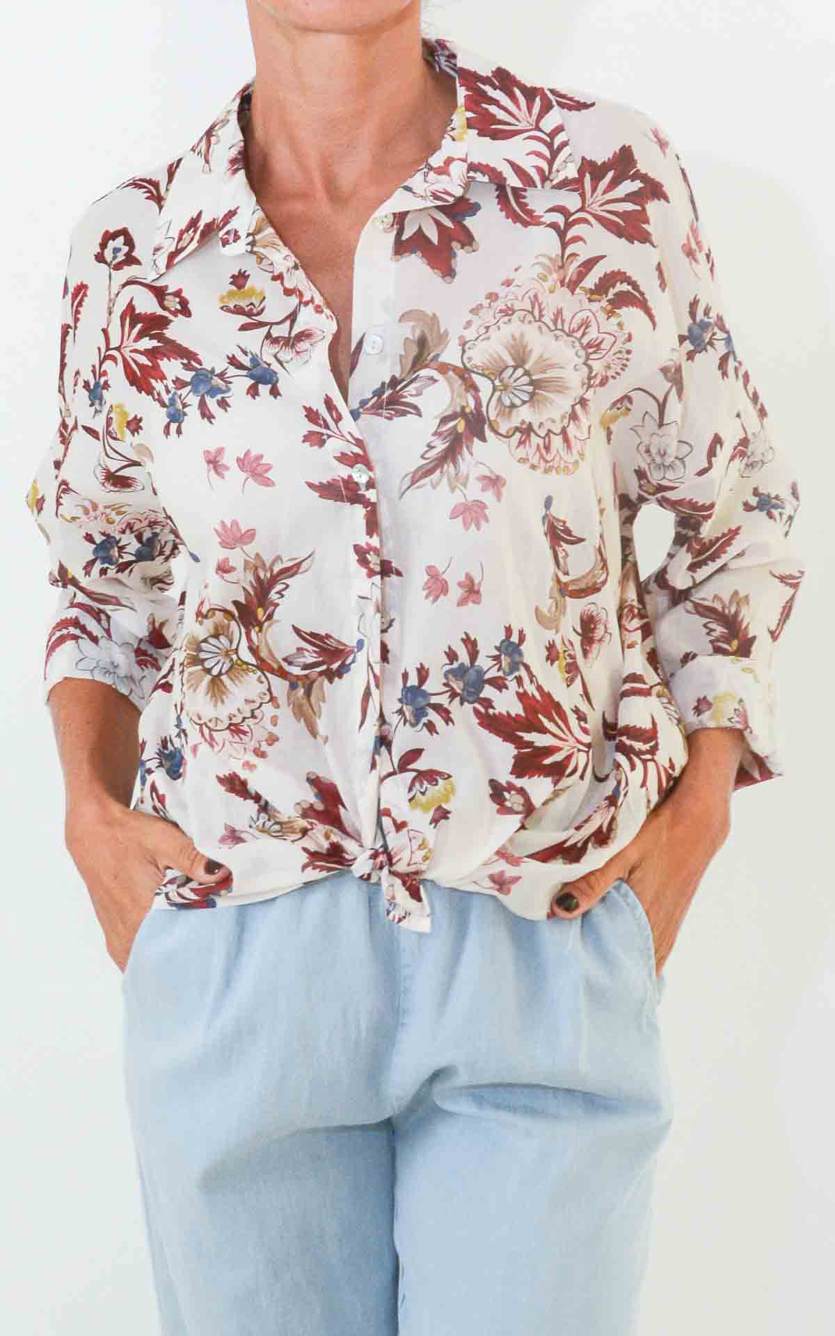 OFF-ON - Camicia mussola fantasia fiori - BURRO