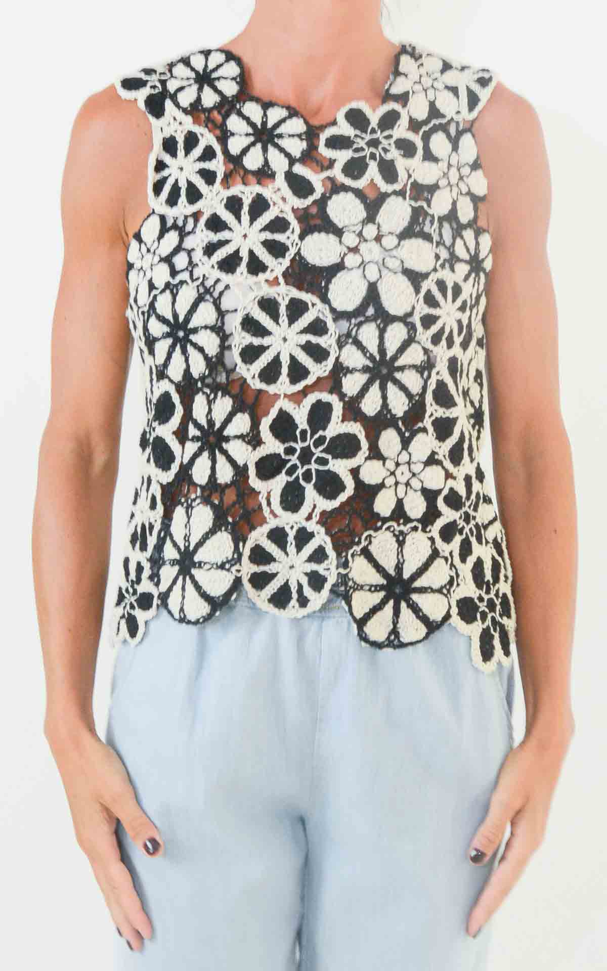OFF-ON - Top crochet - NERO / PANNA