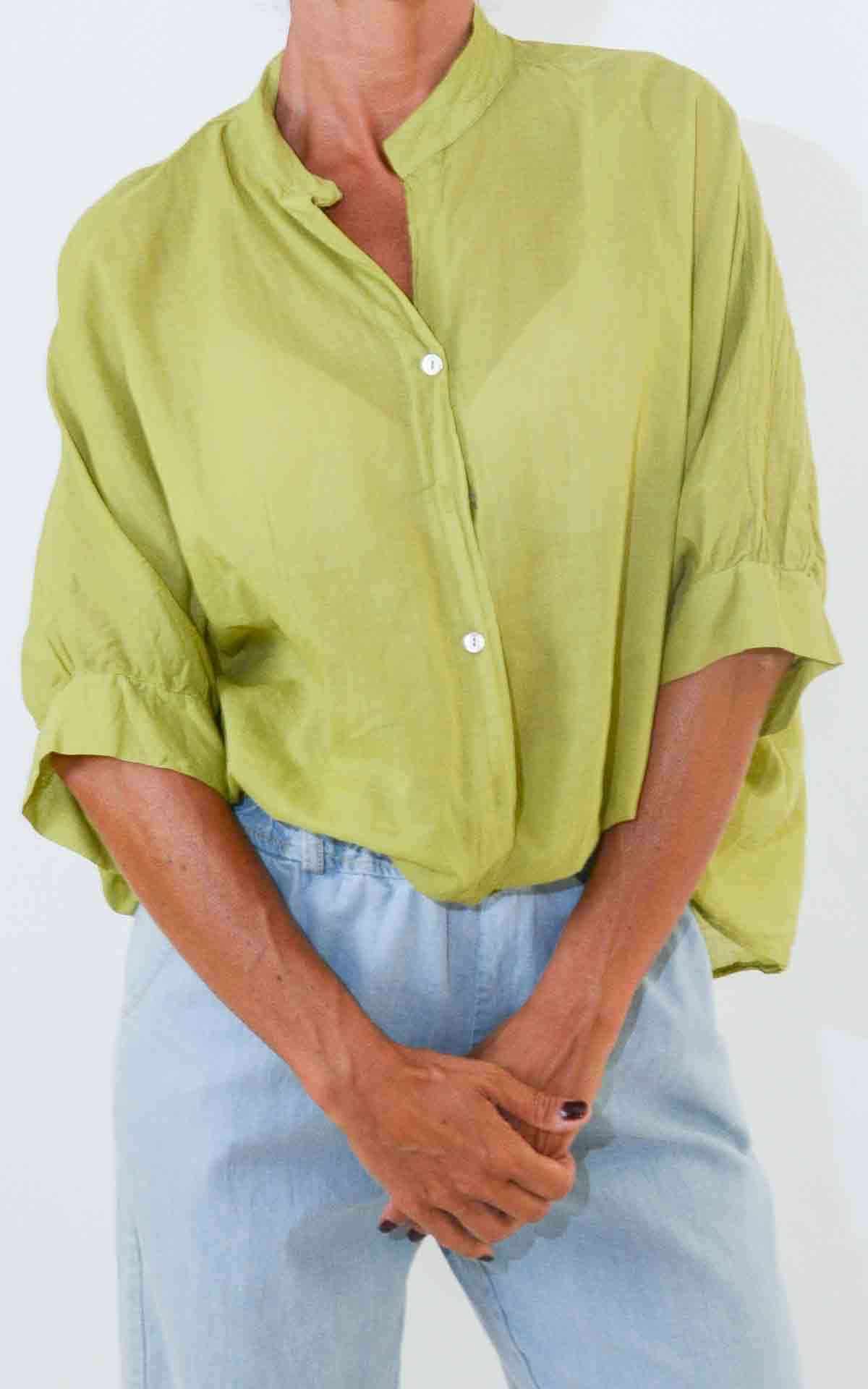 OFF-ON - Camicia mussola mezza manica - VERDE PISTACCHIO