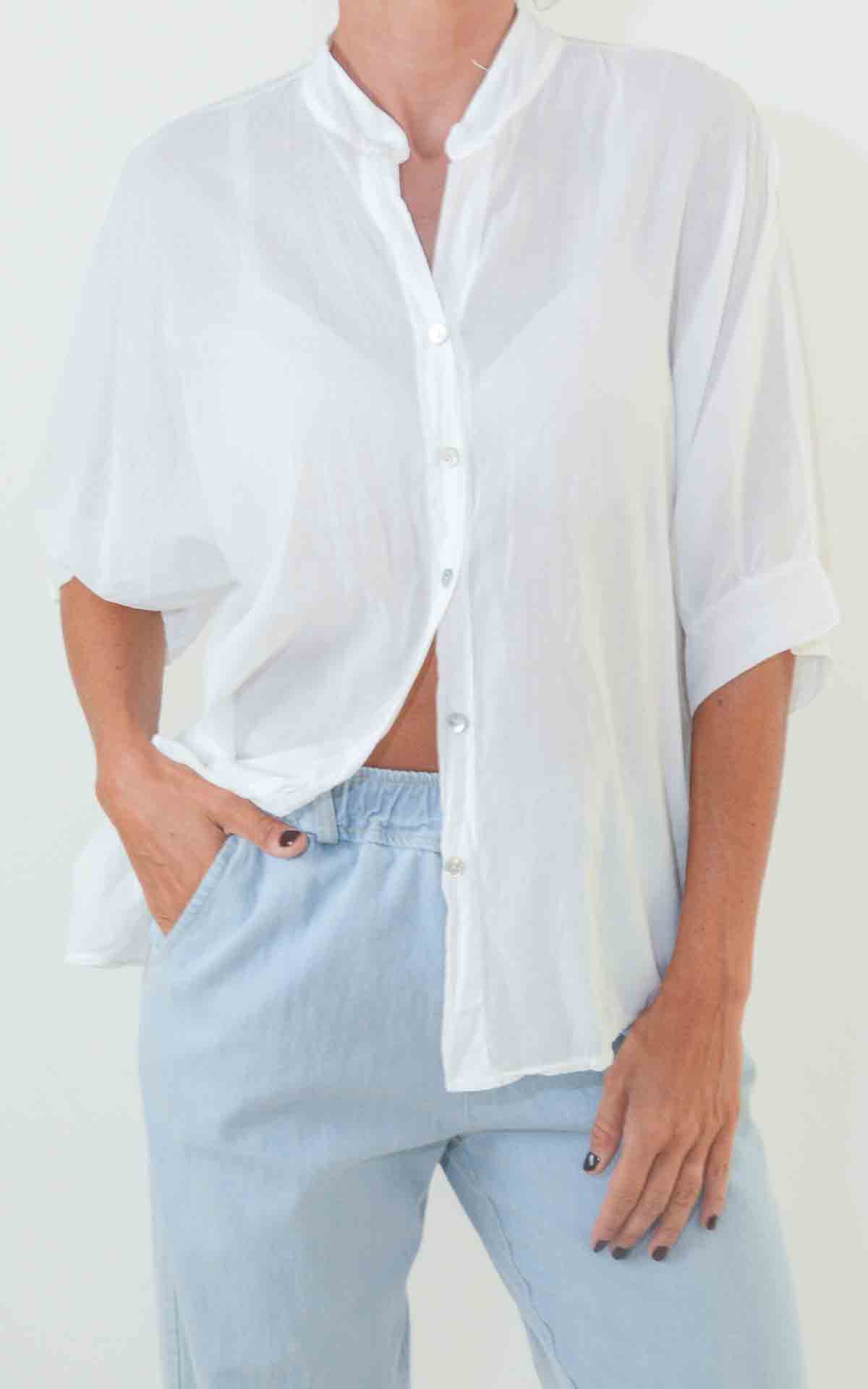 OFF-ON - Camicia mussola mezza manica - LATTE