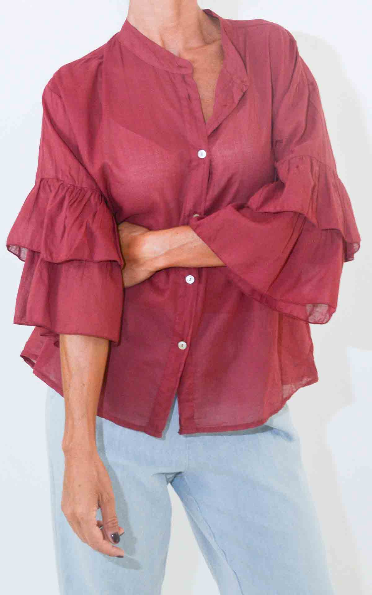 OFF-ON - Camicia manica balze - ROSSO INDIA