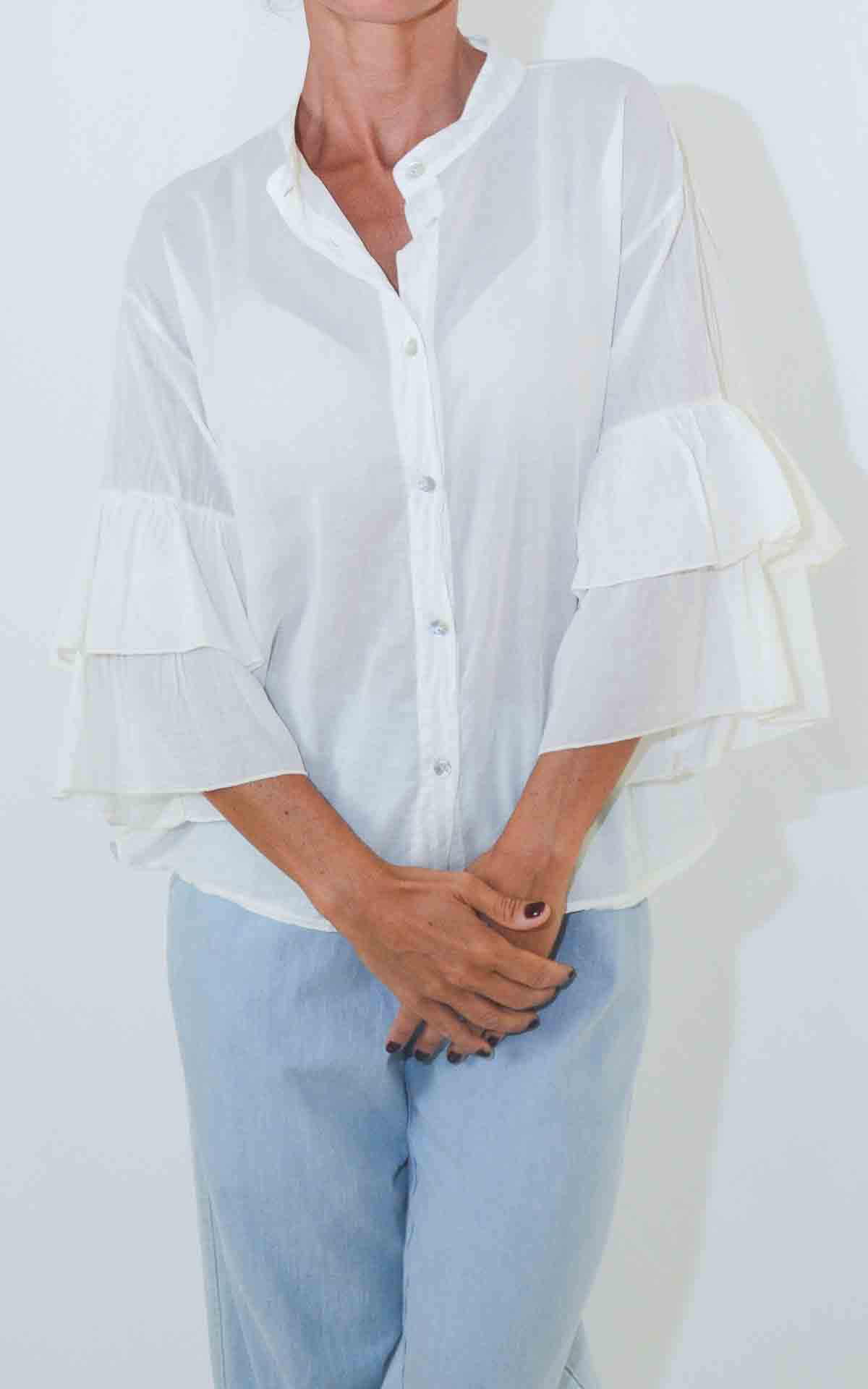 OFF-ON - Camicia manica balze - LATTE