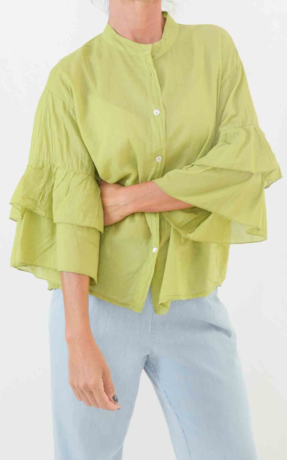 OFF-ON - Camicia manica balze - VERDE PISTACCHIO
