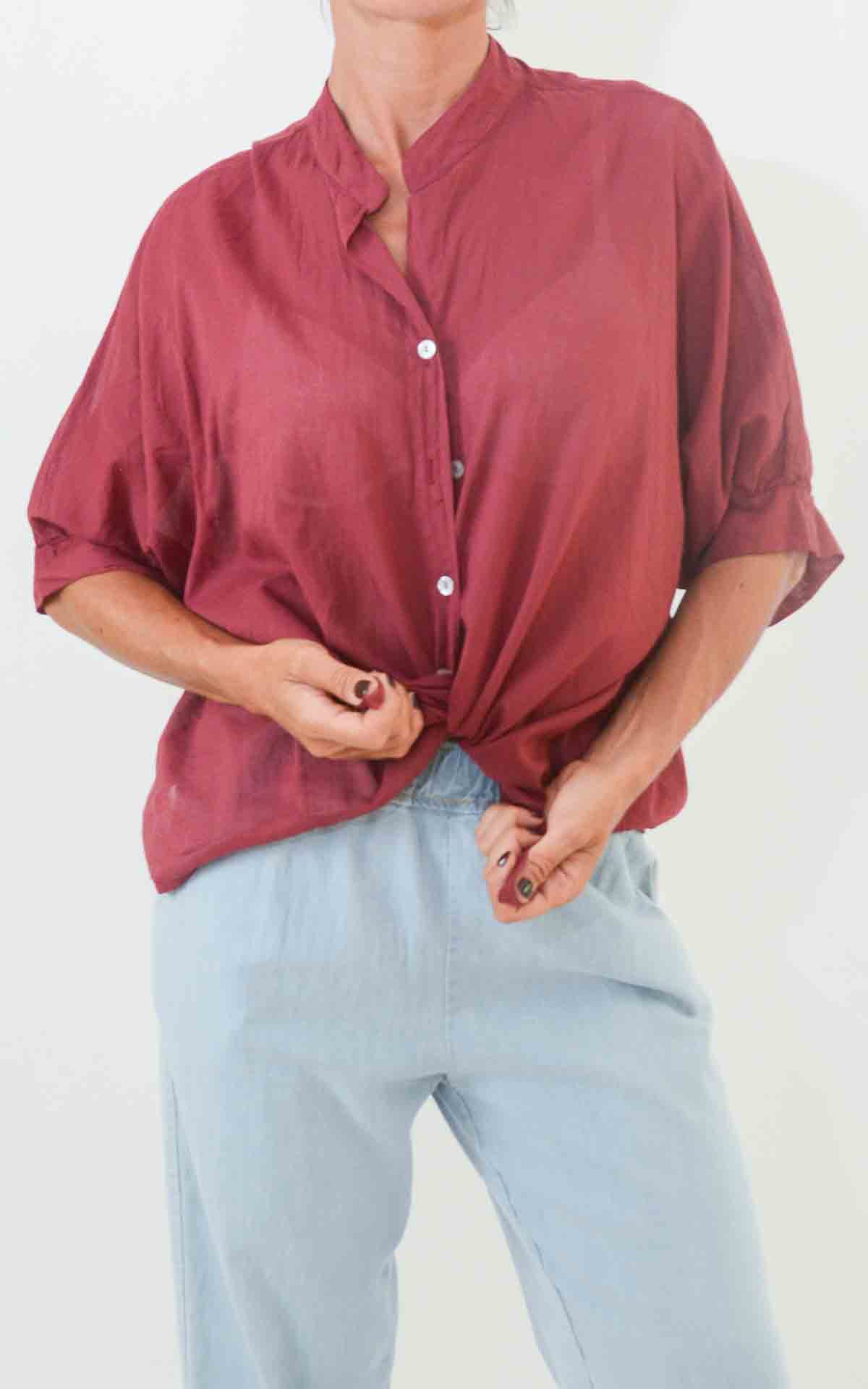 OFF-ON - Camicia mussola mezza manica - ROSSO INDIA
