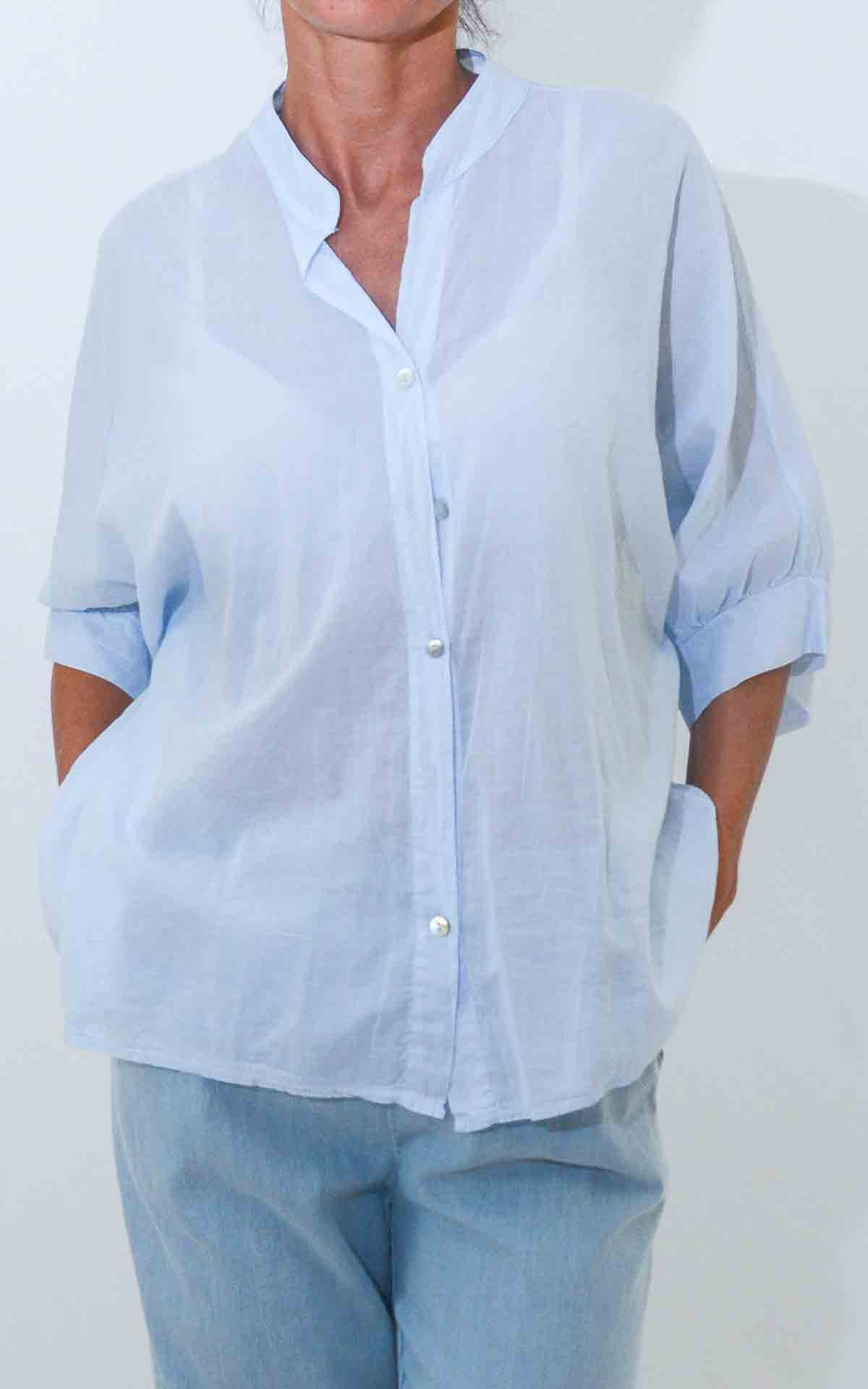 OFF-ON - Camicia mussola mezza manica - CELESTE