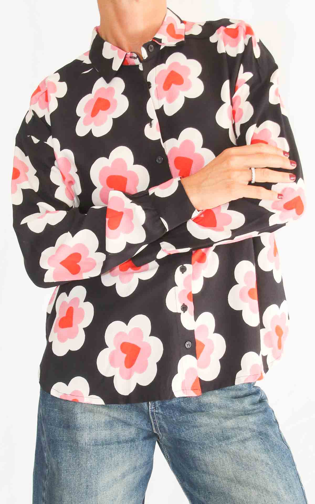 COMPANIA FANTASTICA - Camicia fantasia fiori - NERO