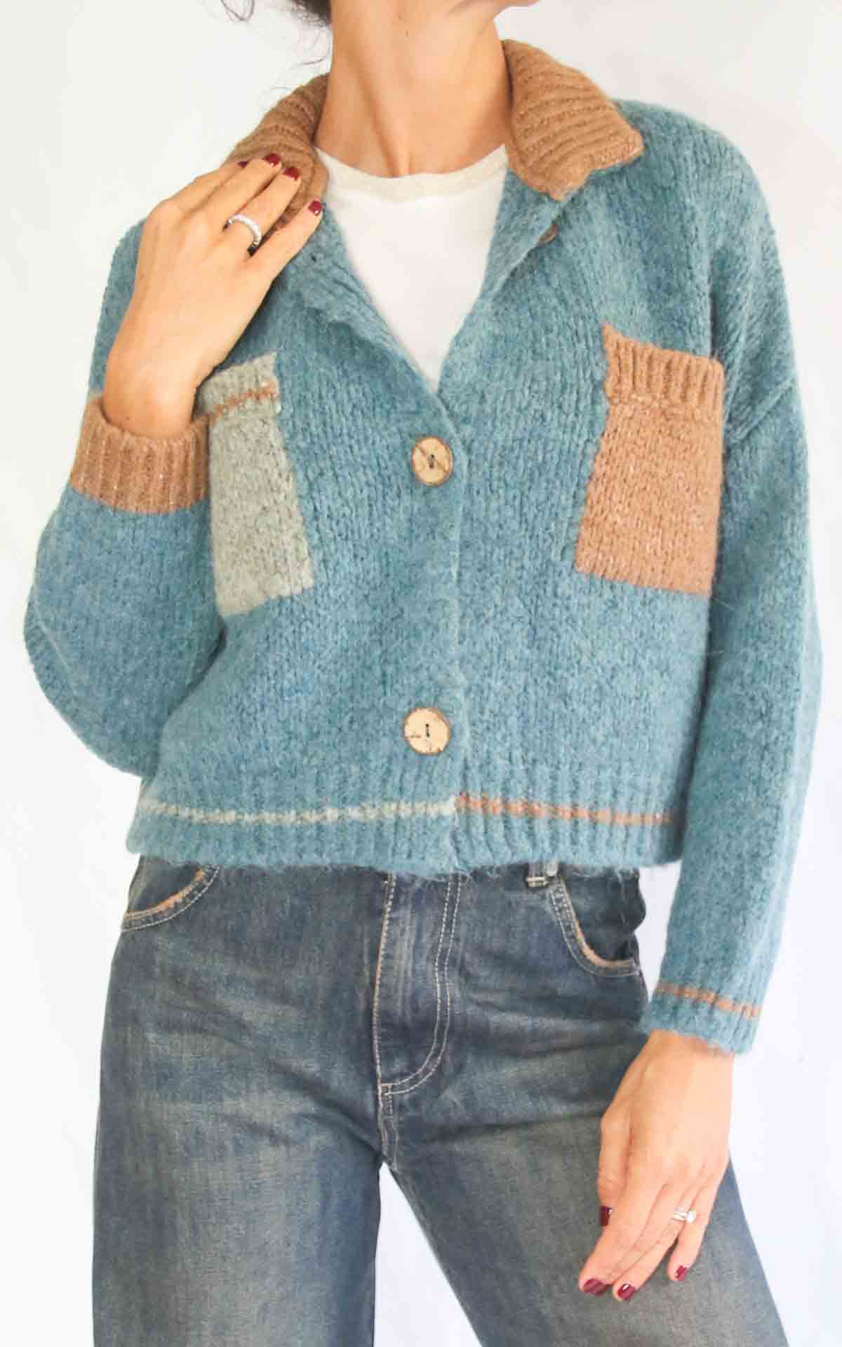 OFF-ON - Cardigan tasche - AZZURRO