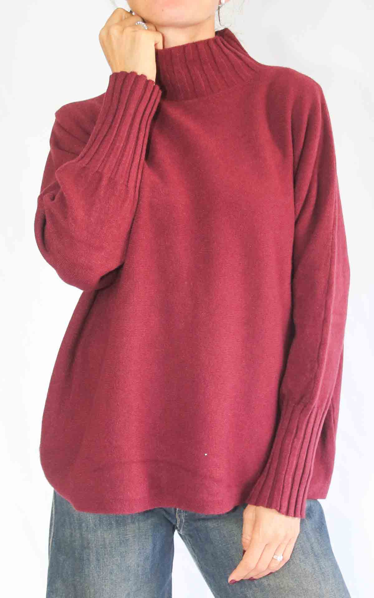 INITIAL - Maglia lupetto over - BURGUNDY