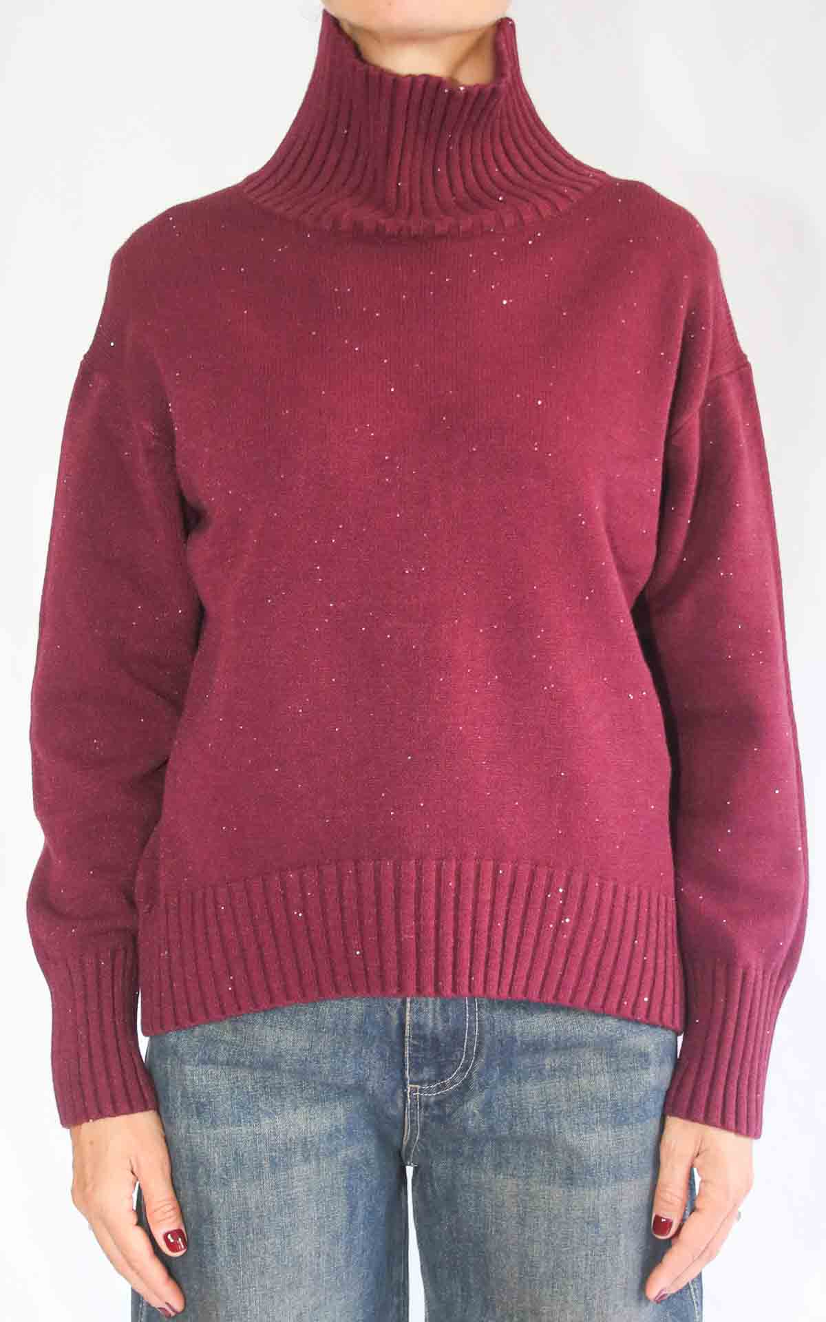 INITIAL - Maglia paillettes - BURGUNDY