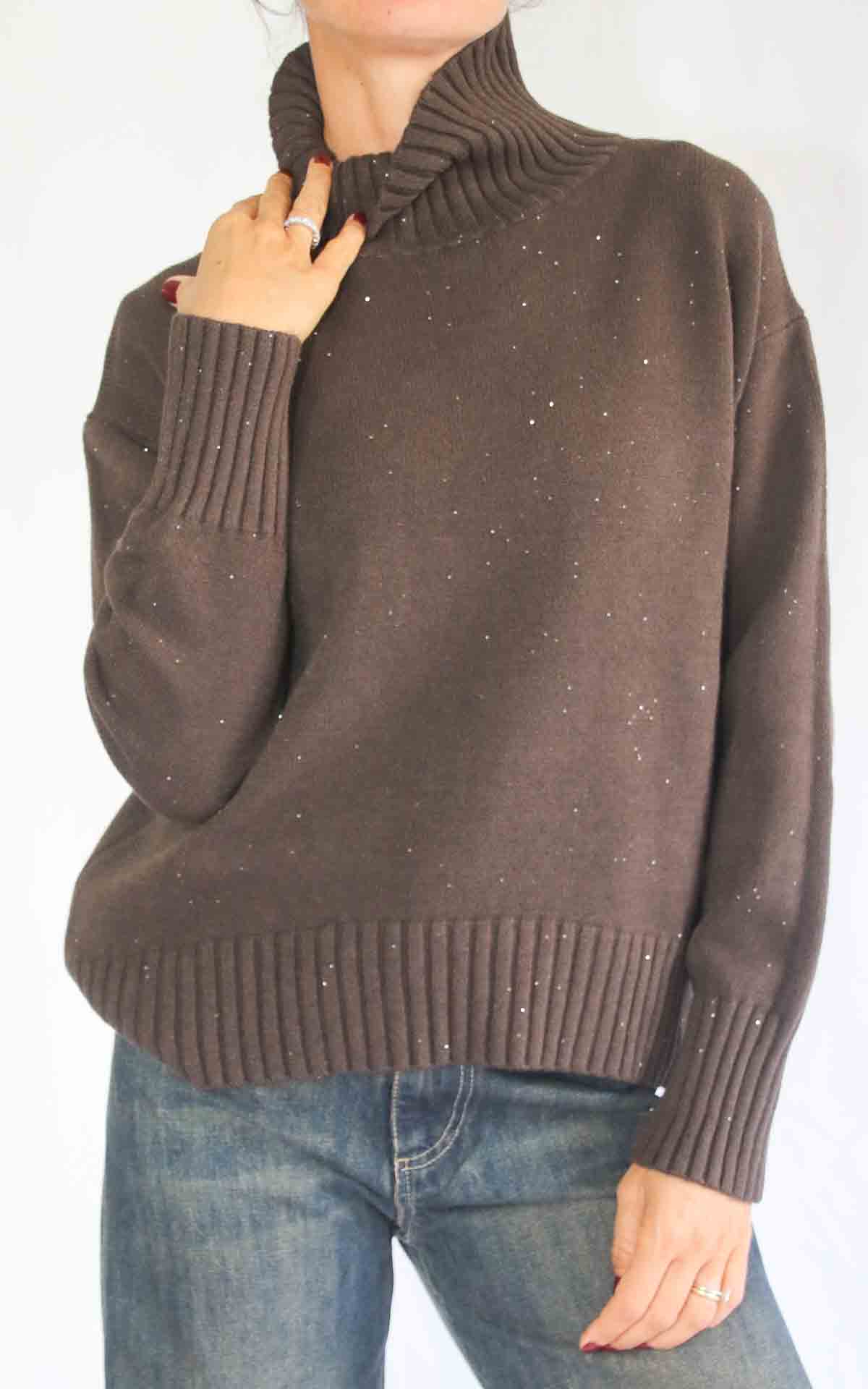 INITIAL - Maglia paillettes - MORO