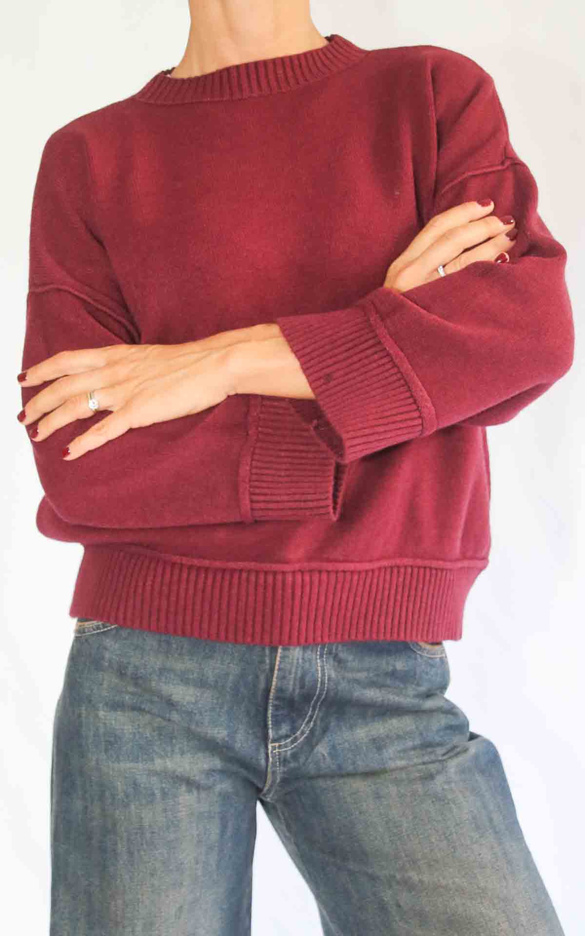 INITIAL - Maglia manica coste - BURGUNDY