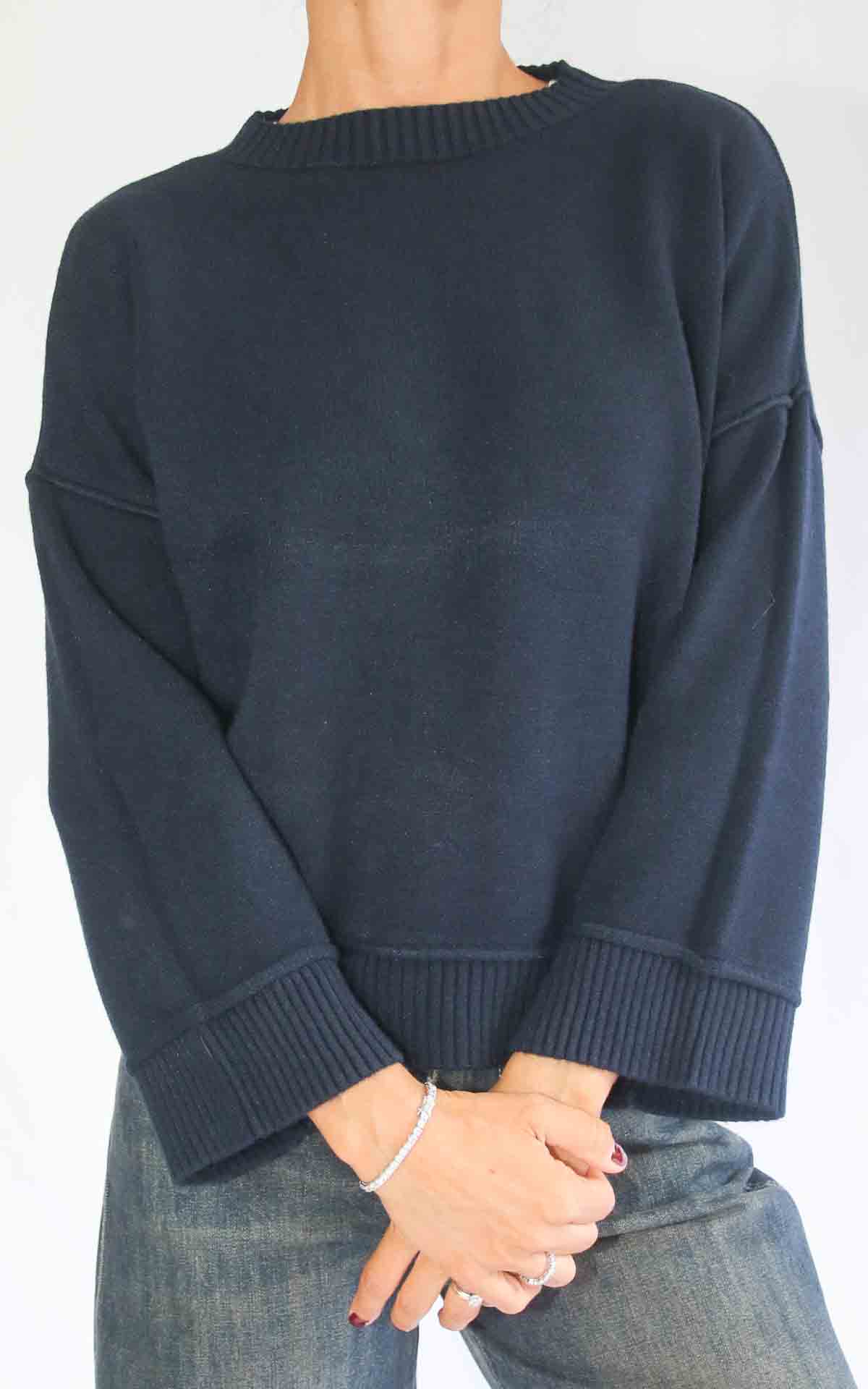 INITIAL - Maglia manica coste - BLU