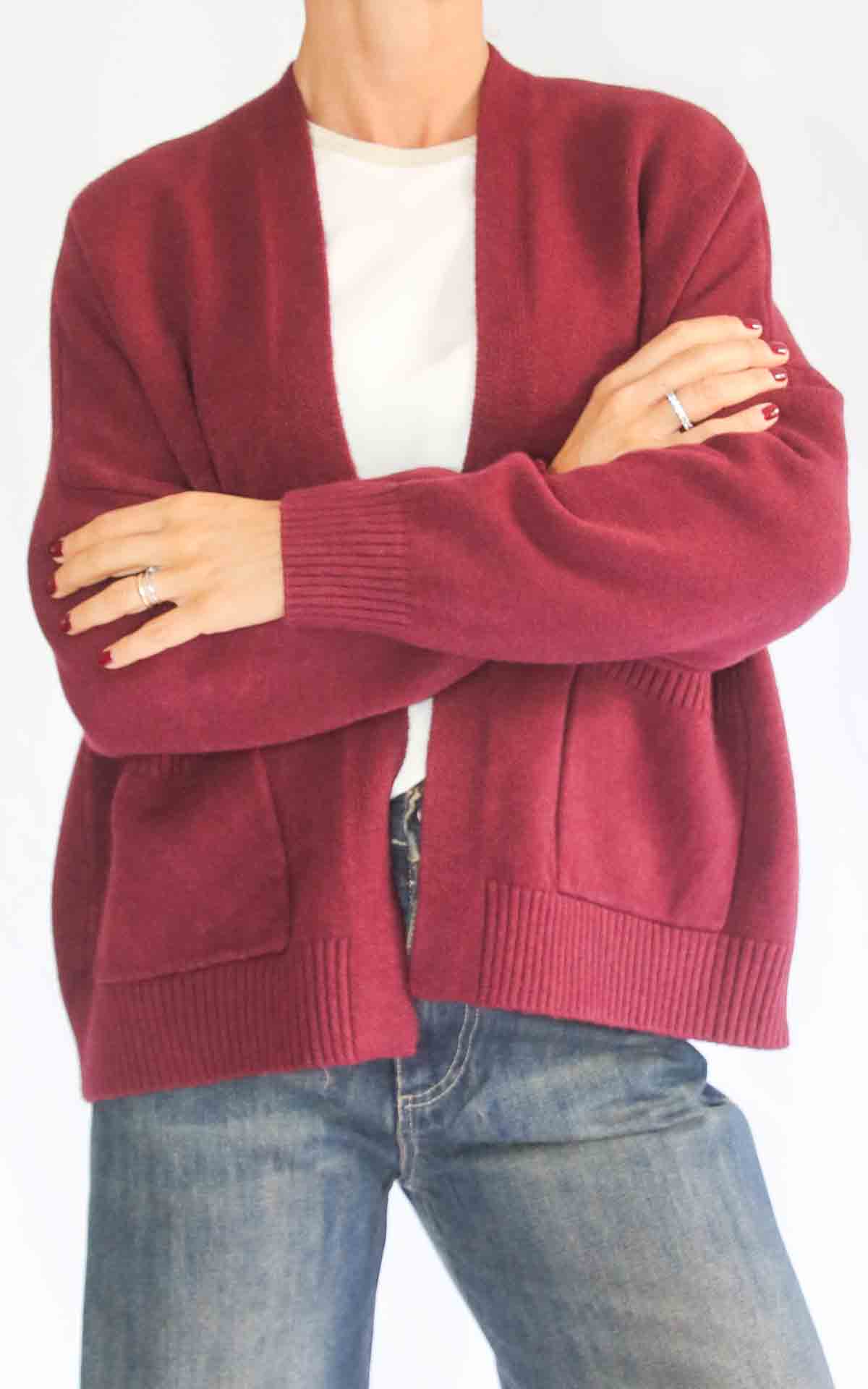 INITIAL - Cardigan corto - BURGUNDY