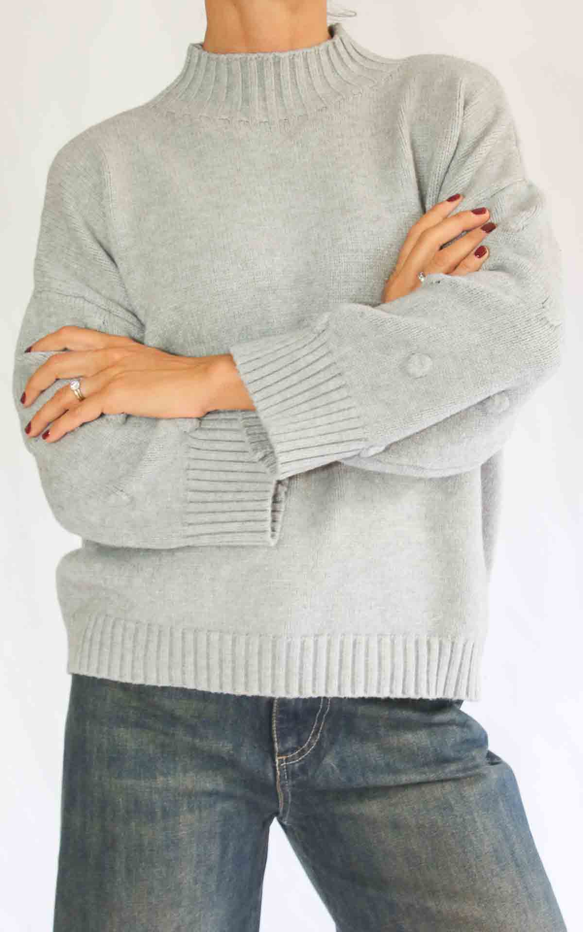 INITIAL - Maglia manica pois - GRIGIO