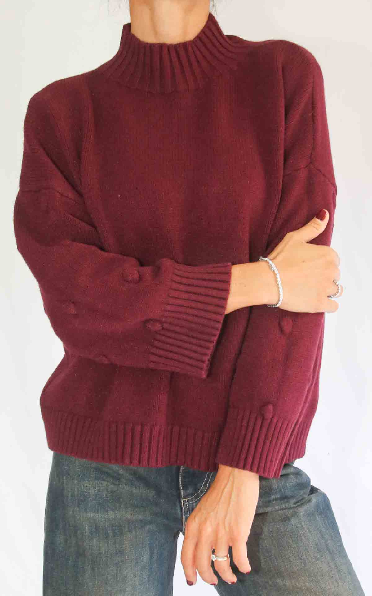 INITIAL - Maglia manica pois - BURGUNDY