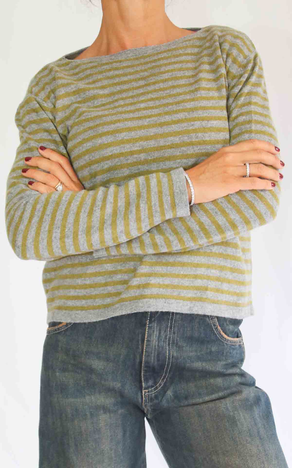 OFF-ON - Maglia micro riga - GRIGIO / VERDE