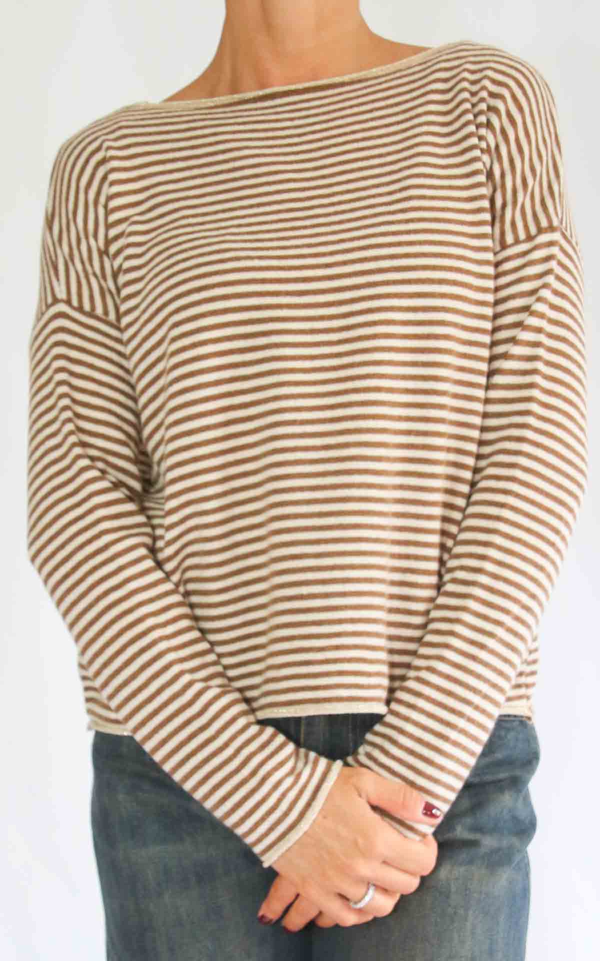 OFF-ON- Maglia micro riga lurex - CAMEL / PANNA