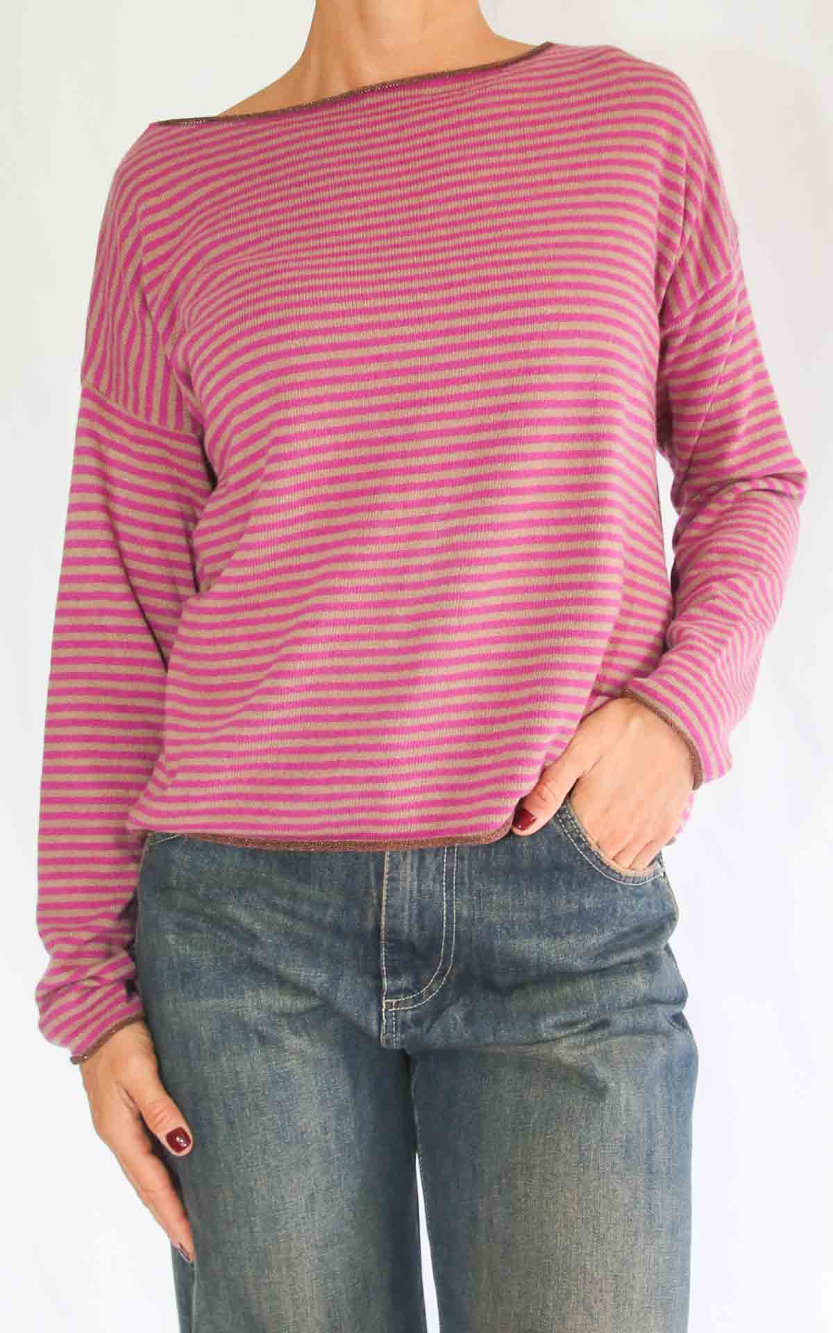 OFF-ON- Maglia micro riga lurex - CAMEL / CICLAMINO