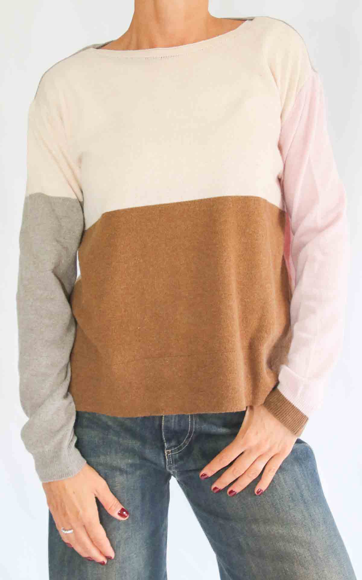 OFF-ON - Maglia multicolore righe - PANNA / CAMEL / ROSA