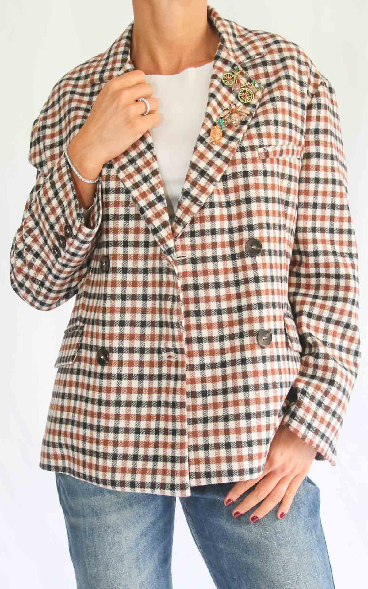 ECO - Giacca quadri over - BURRO