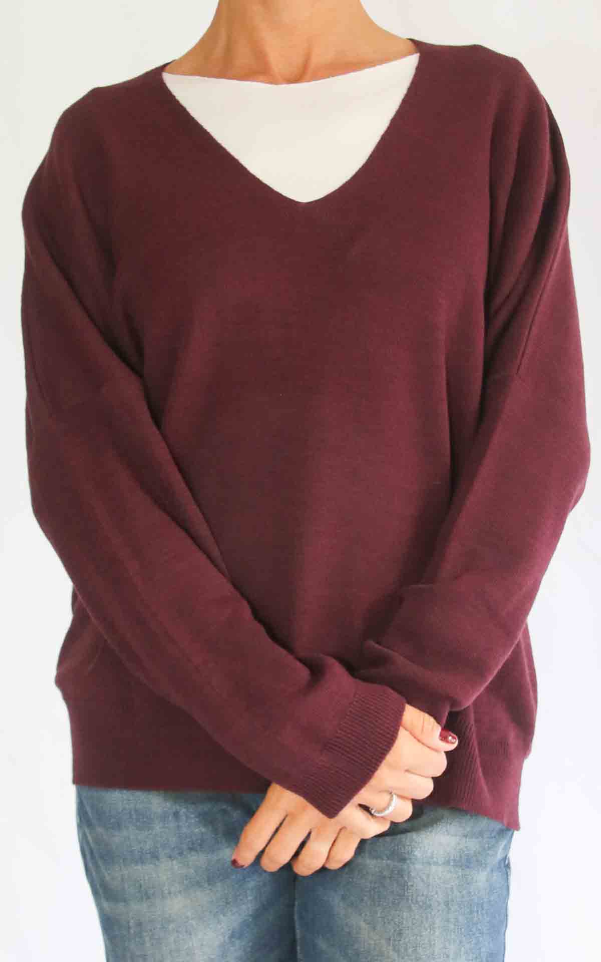OFF-ON - Maglia over scollo V rasata - BURGUNDY
