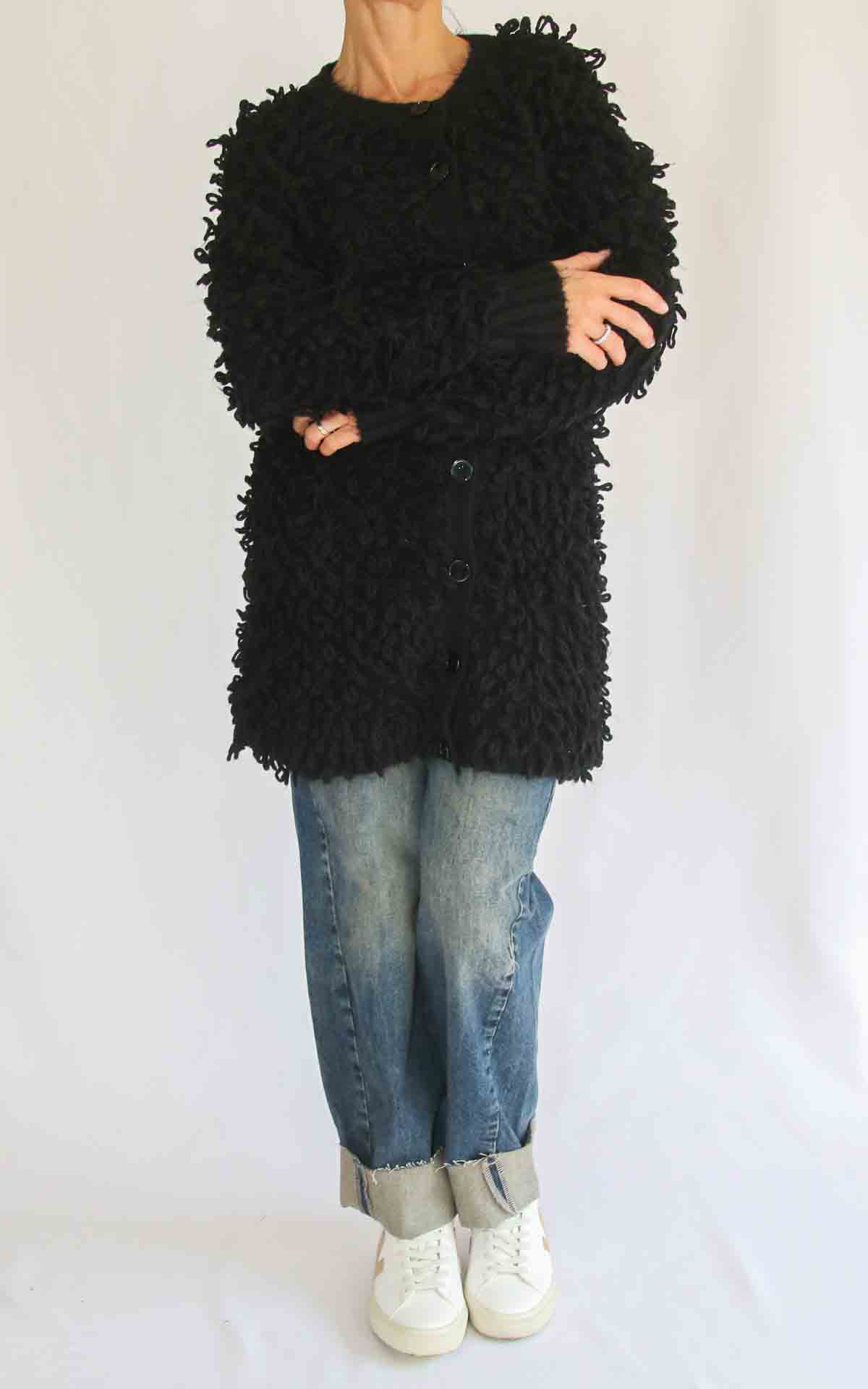 OFF-ON - Giacca lunga pelliccia - NERO